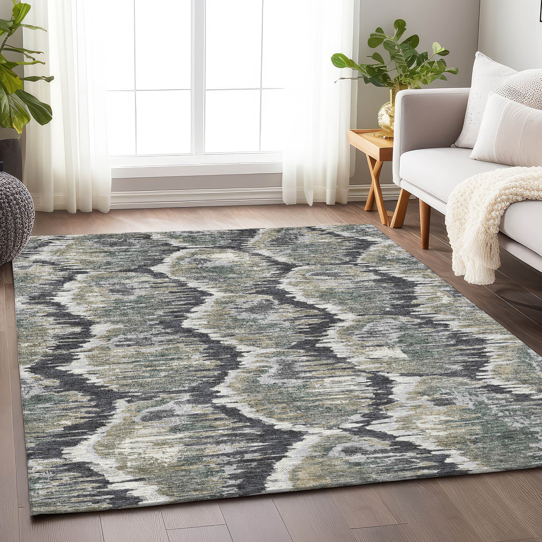 Oslo Machine Washable Transitional Charcoal Gray Rug 2'6" x 3'10" #shape_Rectangle