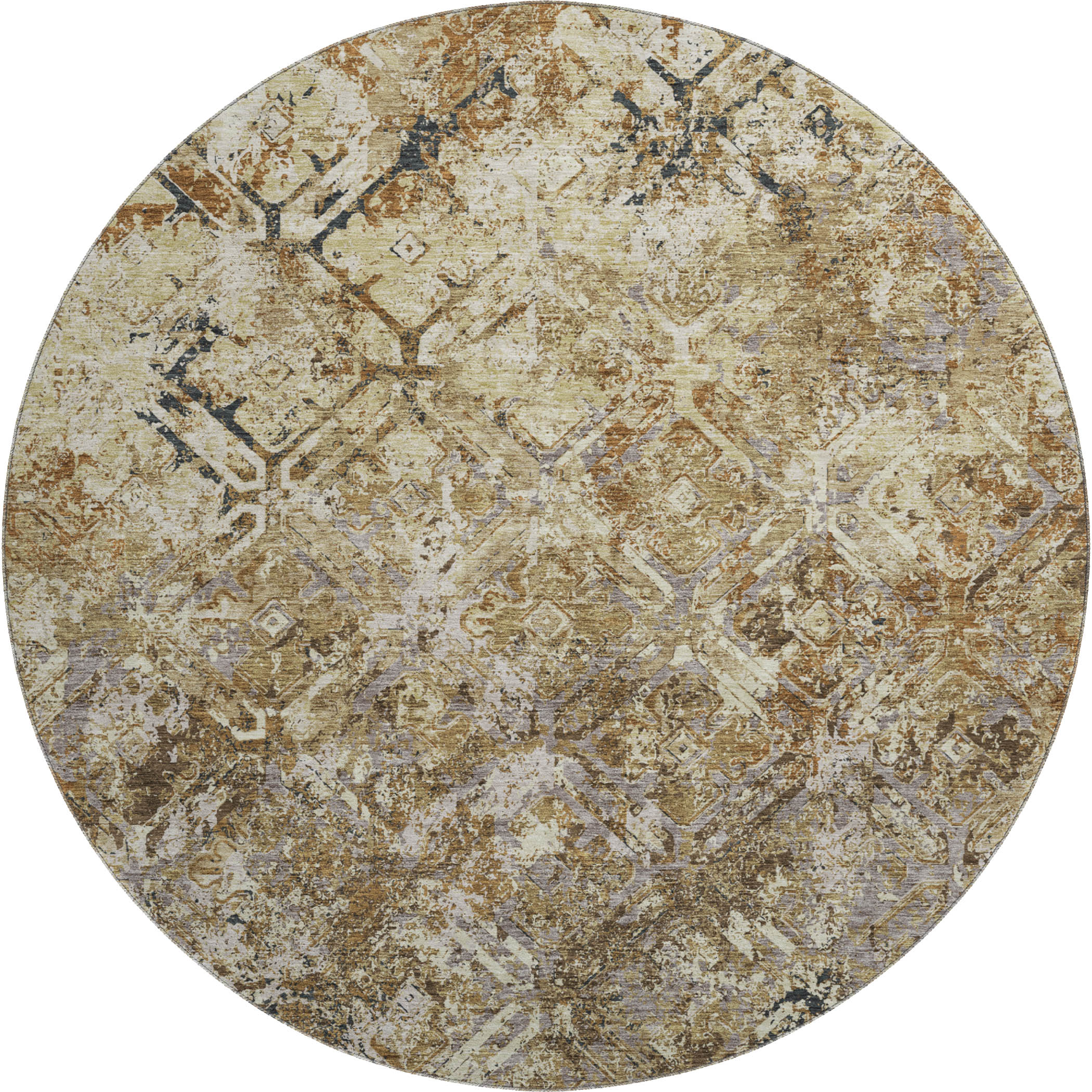 Cairo Machine Washable Transitional Beige Brown Rug 8' x 8' #shape_Round