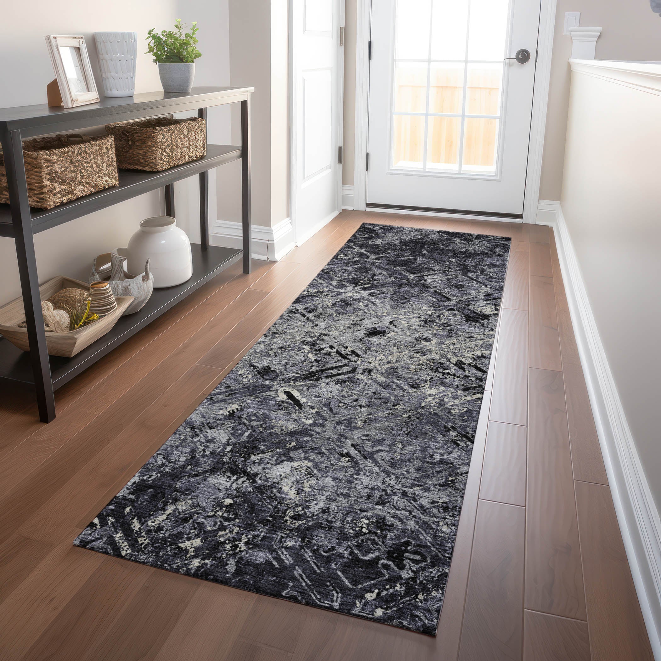 Cairo Machine Washable Transitional Black Rug 2'3" x 7'6" #shape_Runner