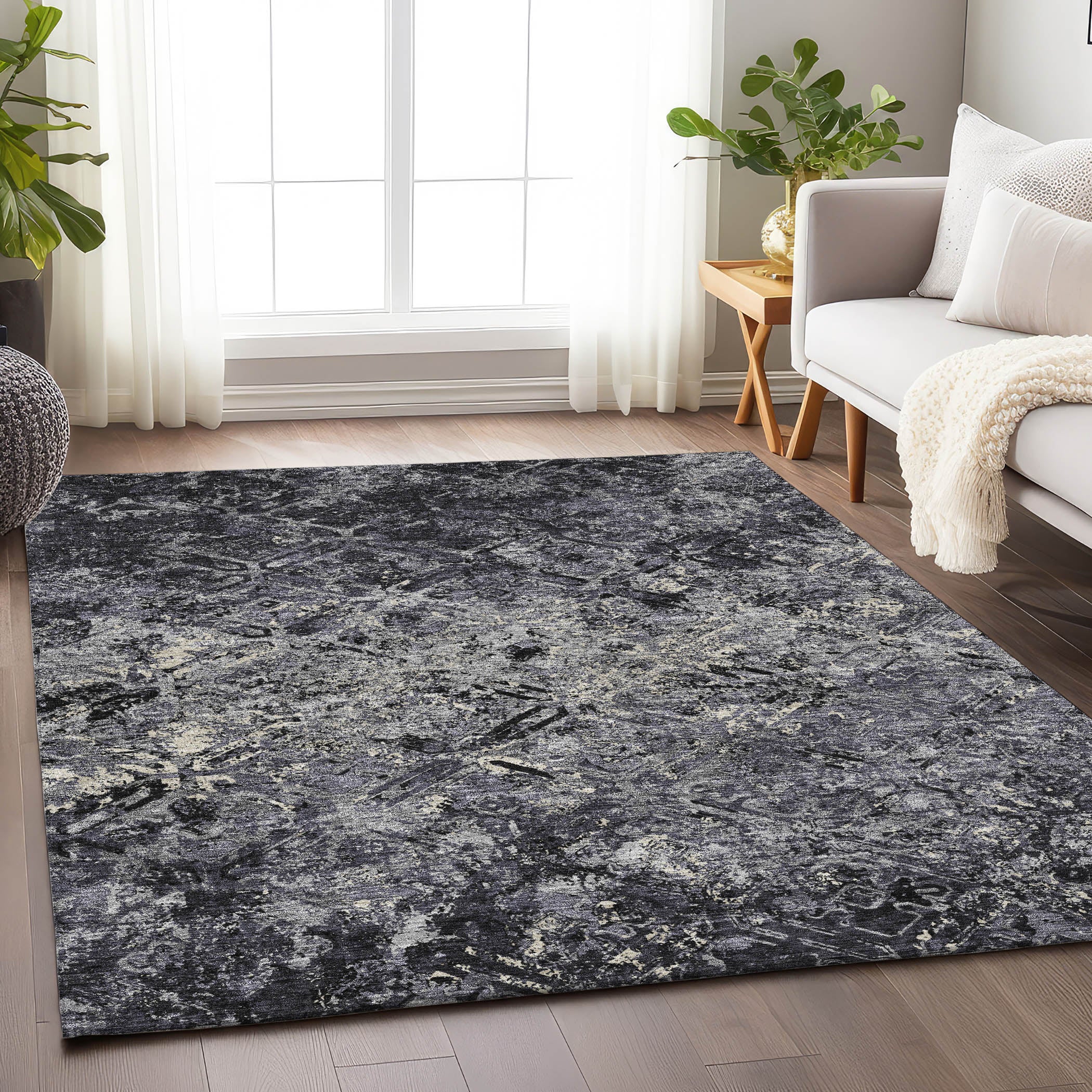 Cairo Machine Washable Transitional Black Rug 2'6" x 3'10" #shape_Rectangle