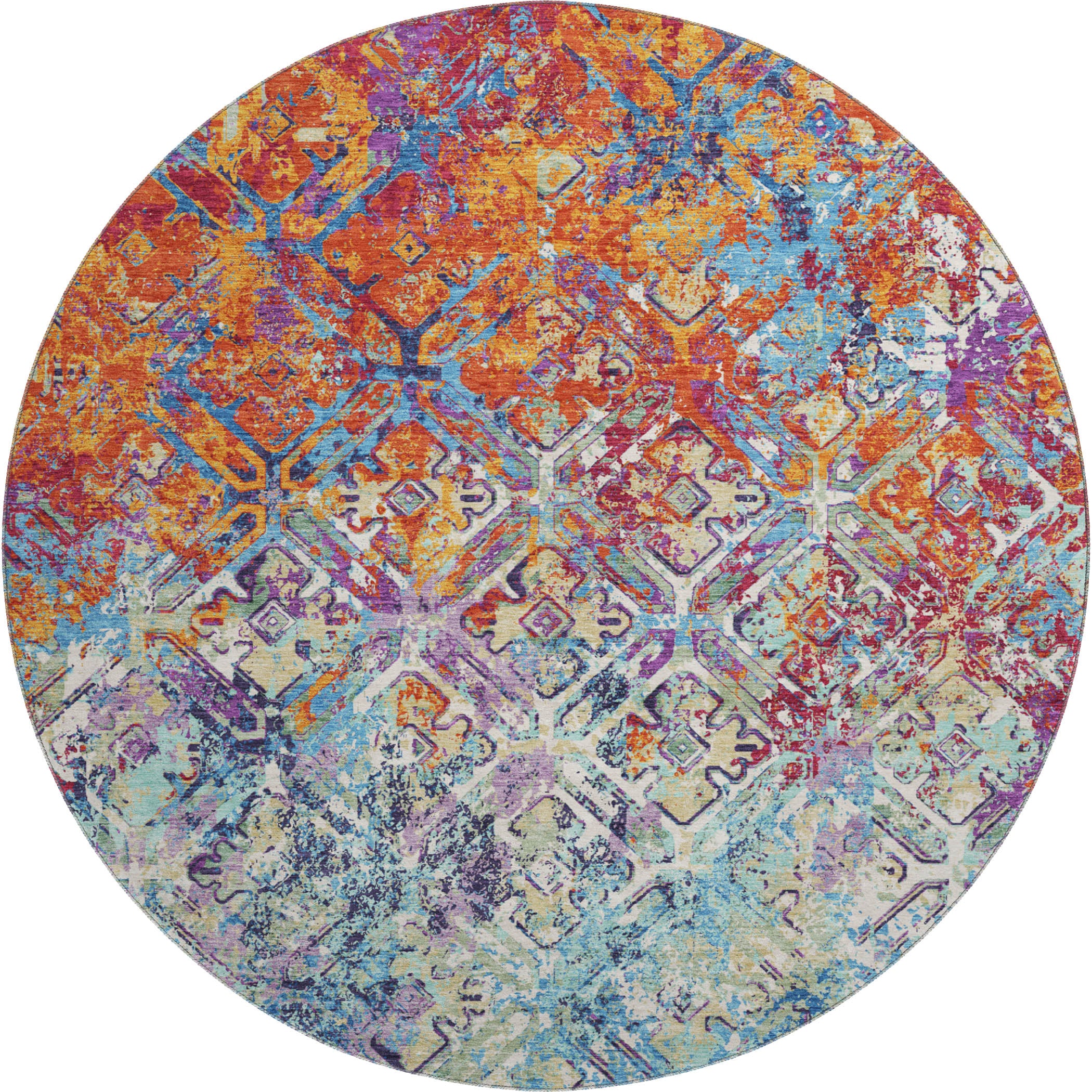 Cairo Machine Washable Transitional Copper Orange Rug 8' x 8' #shape_Round