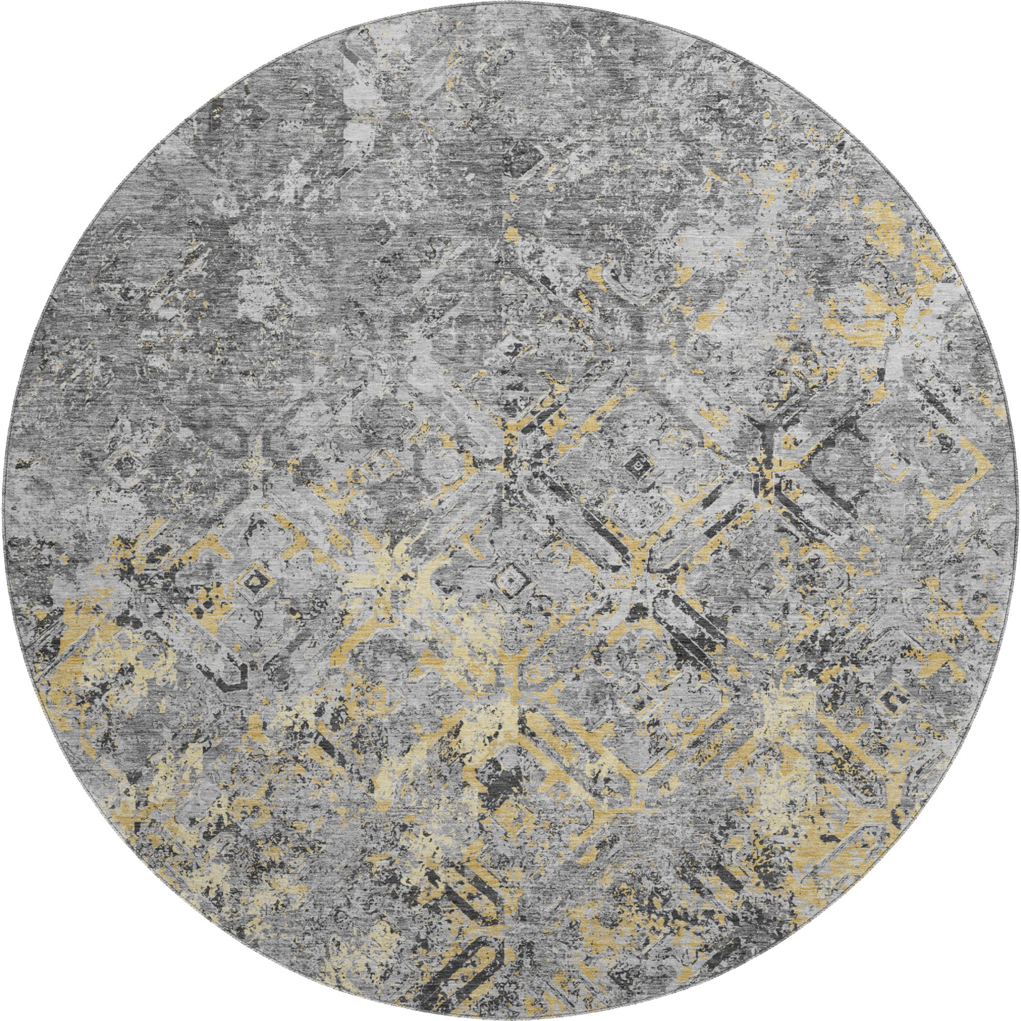 Cairo Machine Washable Transitional Gray Rug 8' x 8' #shape_Round