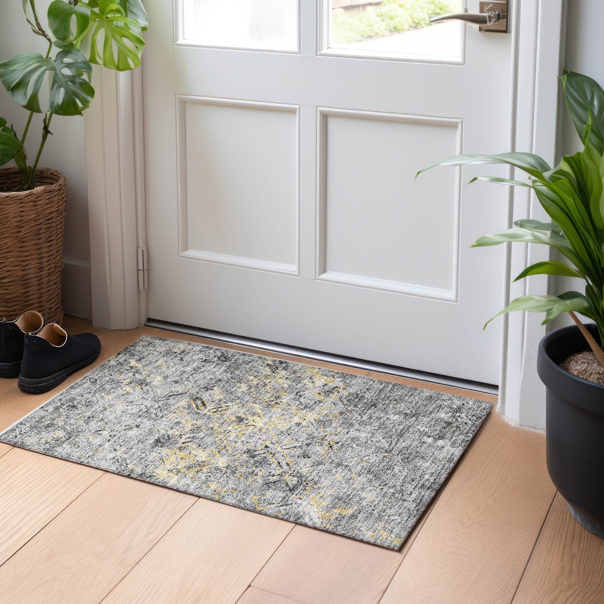 Cairo Machine Washable Transitional Gray Rug 1'8" x 2'6" #shape_Rectangle