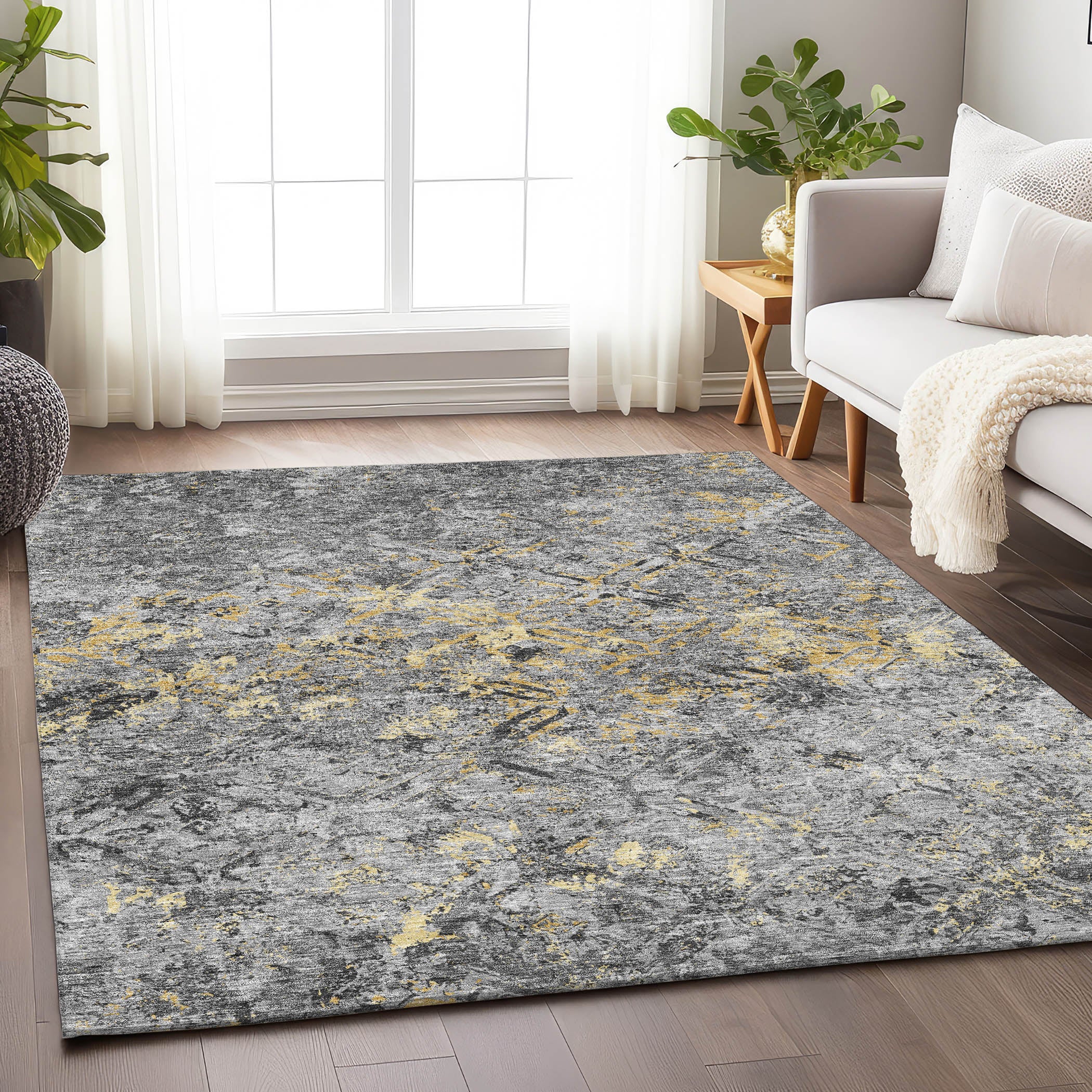 Cairo Machine Washable Transitional Gray Rug 2'6" x 3'10" #shape_Rectangle