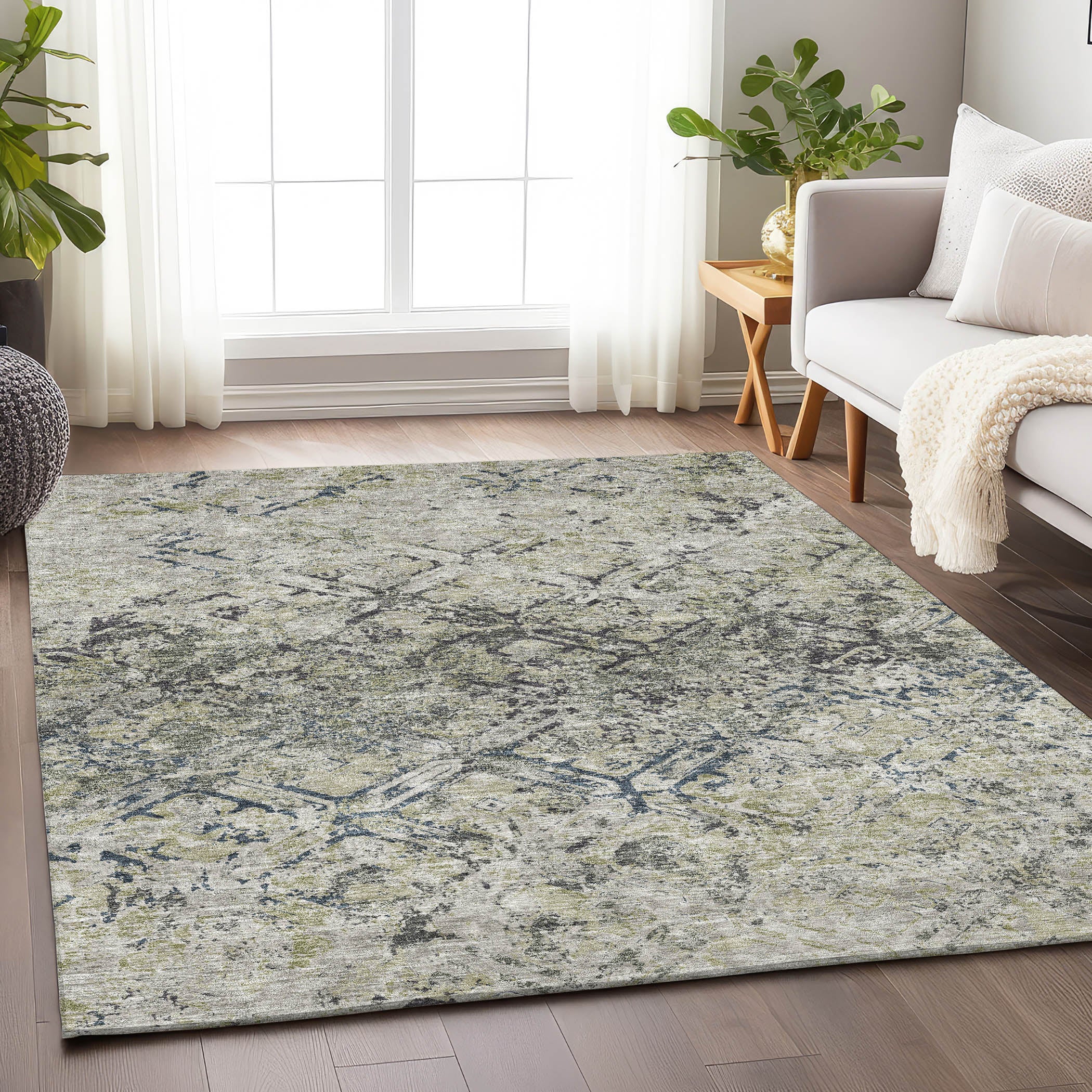 Cairo Machine Washable Transitional Silver Gray Rug 2'6" x 3'10" #shape_Rectangle