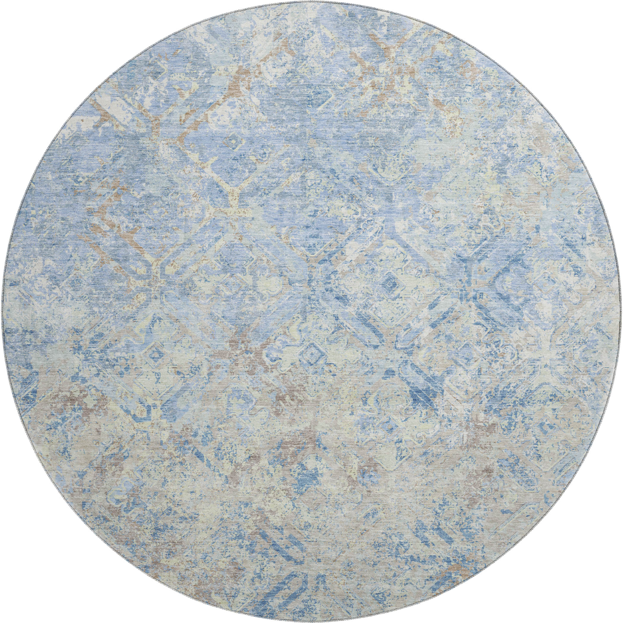 Cairo Machine Washable Transitional Sky Blue Rug 8' x 8' #shape_Round