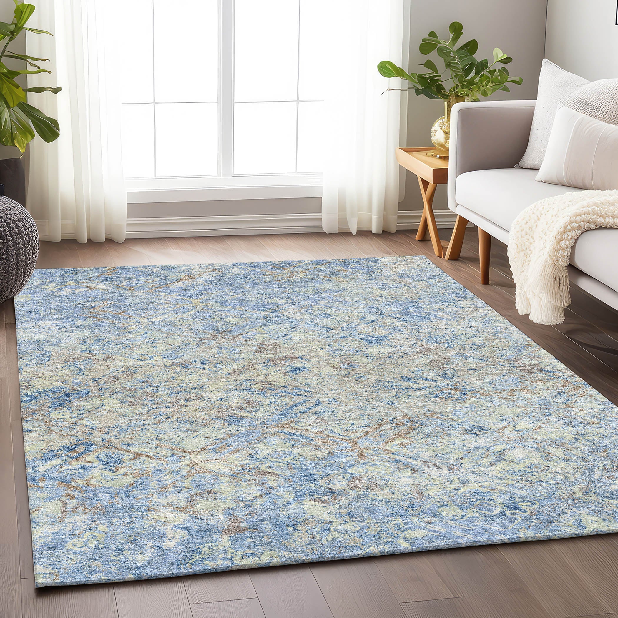Cairo Machine Washable Transitional Sky Blue Rug 2'6" x 3'10" #shape_Rectangle