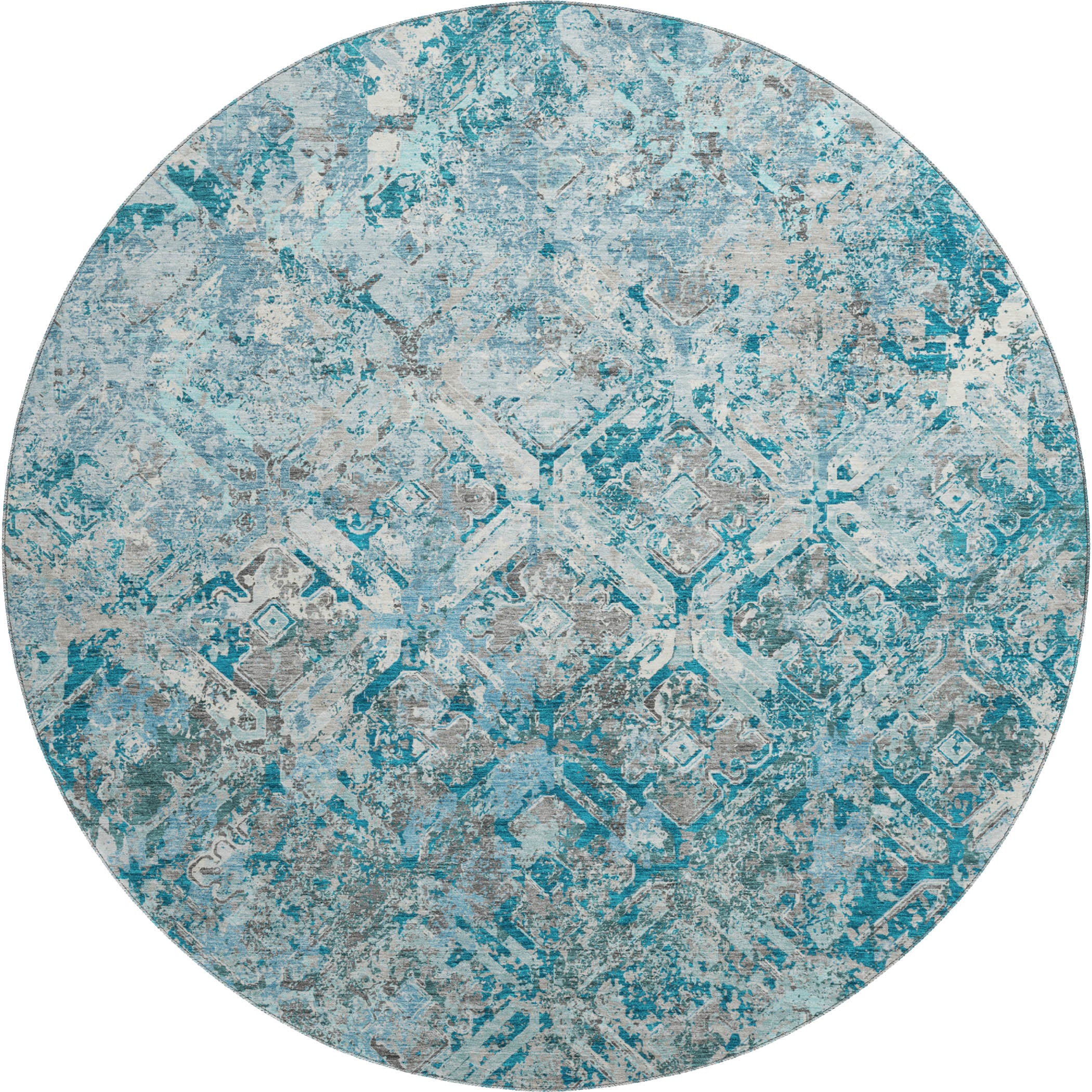 Cairo Machine Washable Transitional Teal Rug 8' x 8' #shape_Round