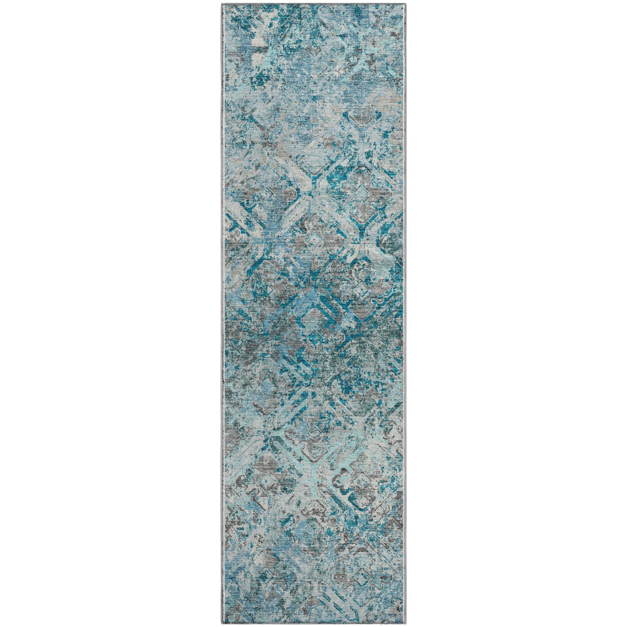 Cairo Machine Washable Transitional Teal Rug 2'3" x 7'6" #shape_Runner