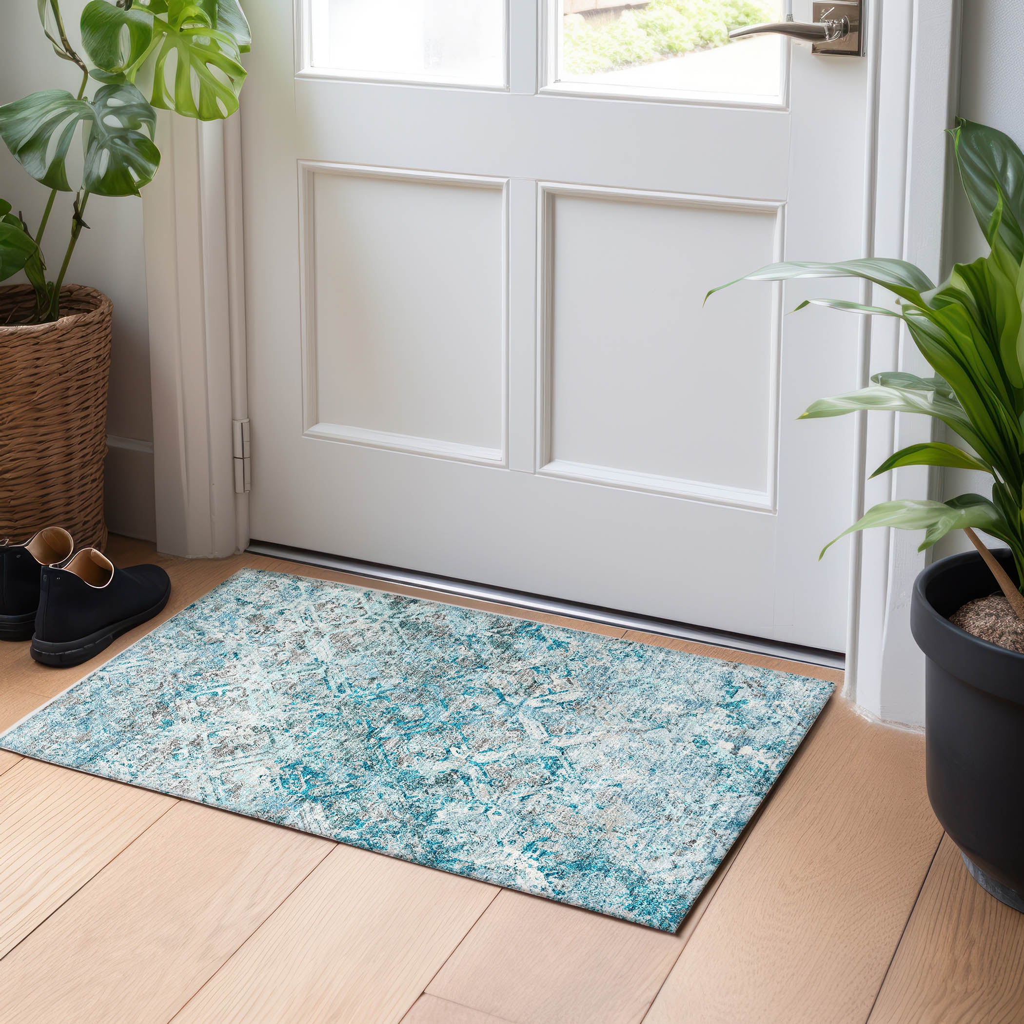 Cairo Machine Washable Transitional Teal Rug 1'8" x 2'6" #shape_Rectangle