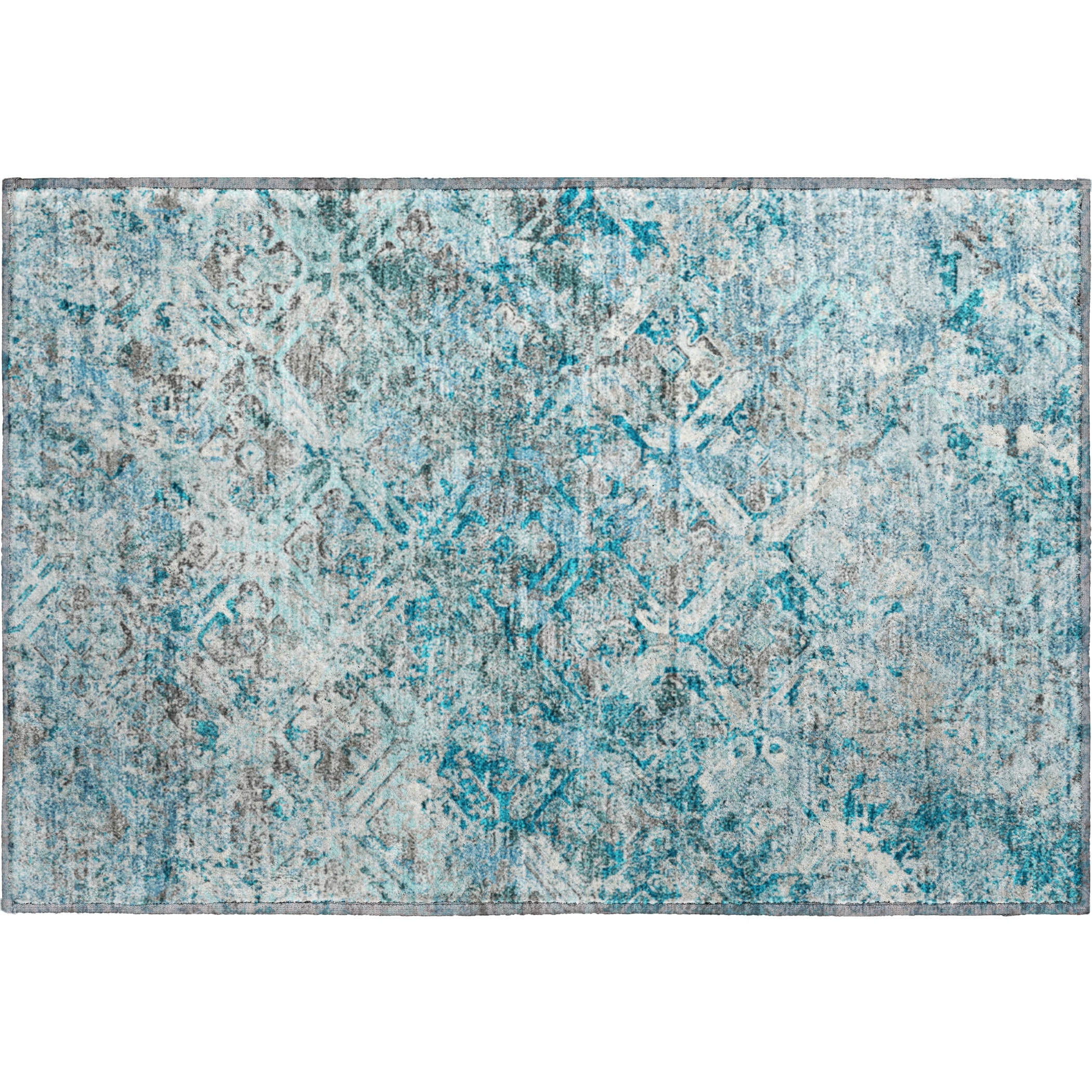 Cairo Machine Washable Transitional Teal Rug 1'8" x 2'6" #shape_Rectangle