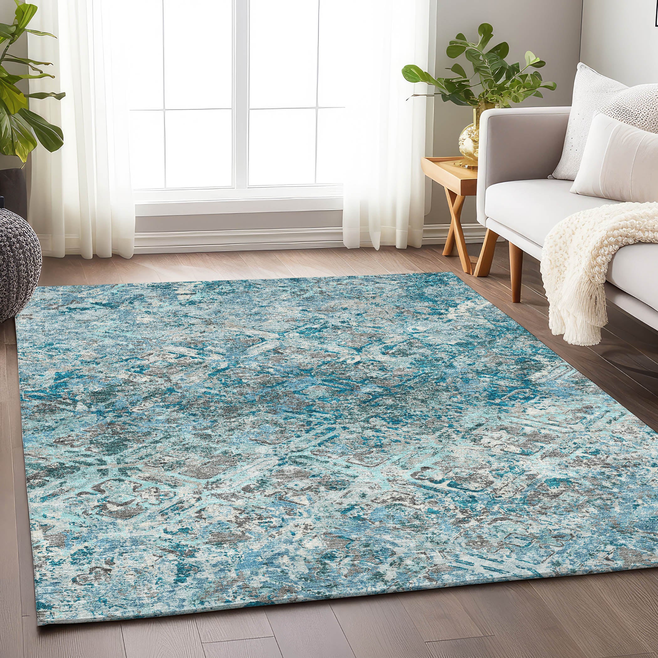 Cairo Machine Washable Transitional Teal Rug 2'6" x 3'10" #shape_Rectangle