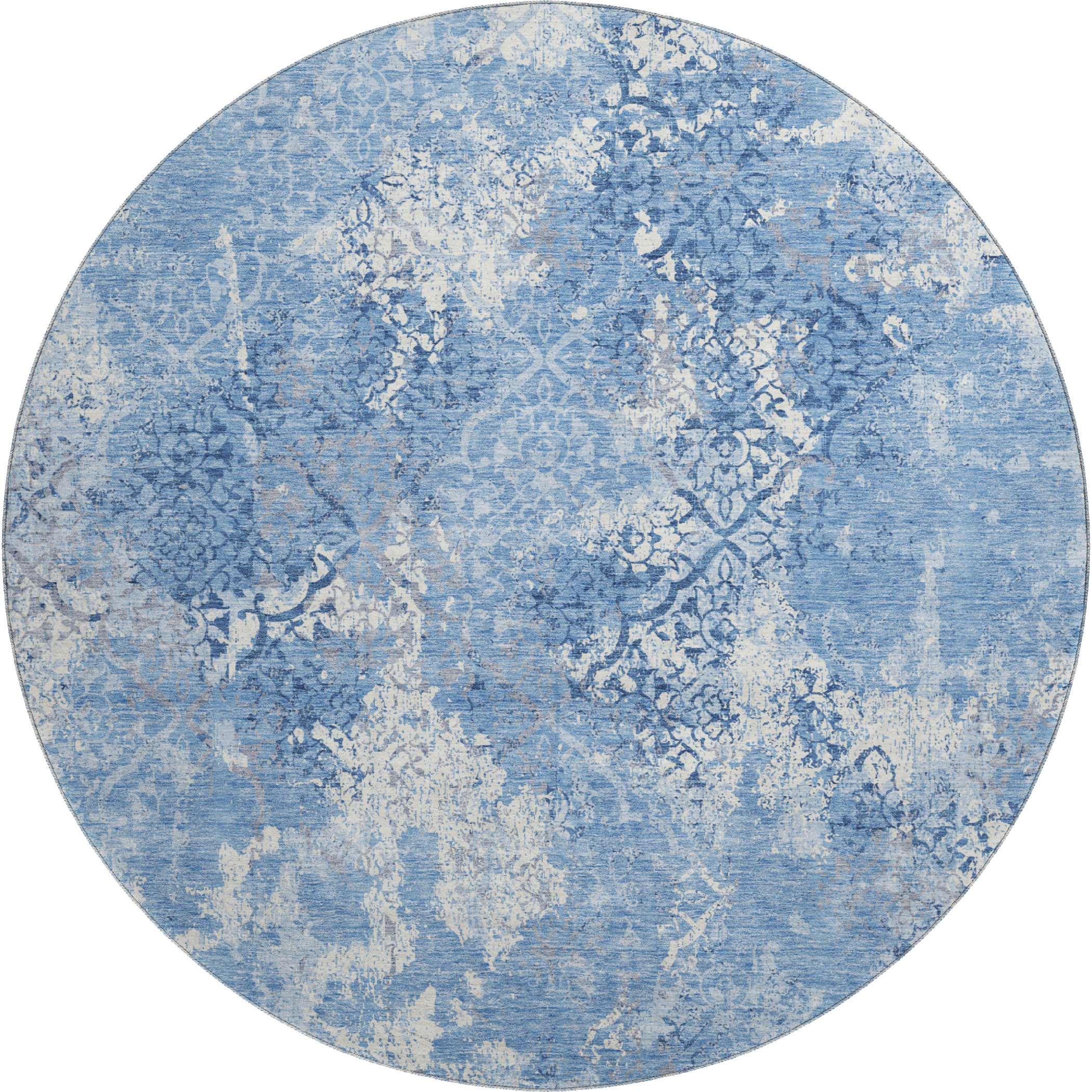 Bangkok Machine Washable Transitional Blue Rug 8' x 8' #shape_Round