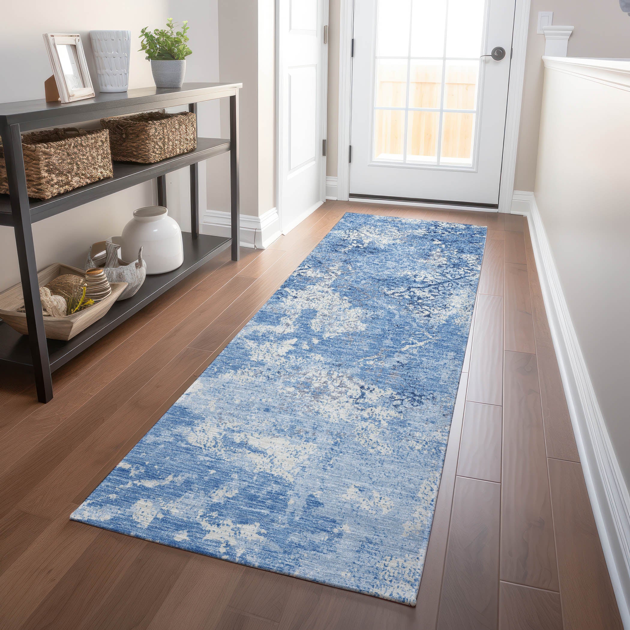 Bangkok Machine Washable Transitional Blue Rug 2'3" x 7'6" #shape_Runner