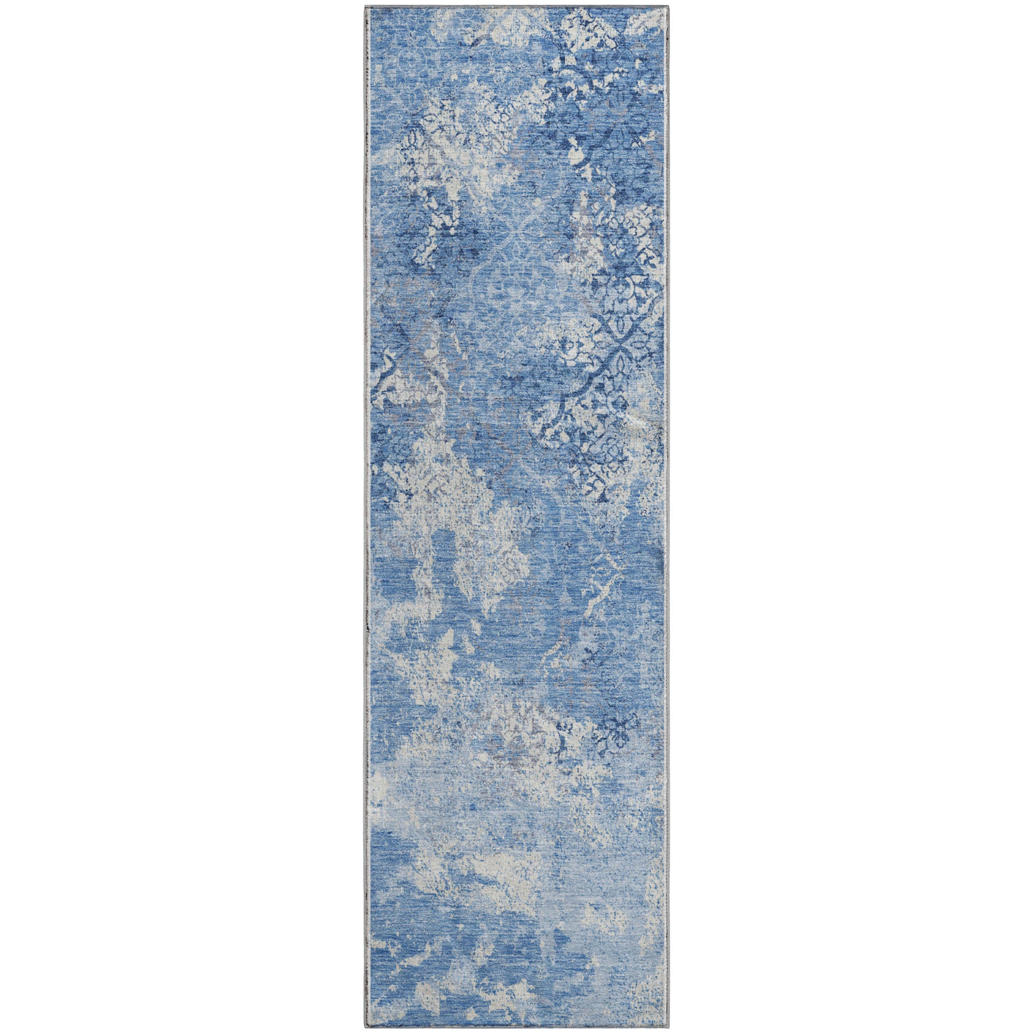 Bangkok Machine Washable Transitional Blue Rug 2'3" x 7'6" #shape_Runner