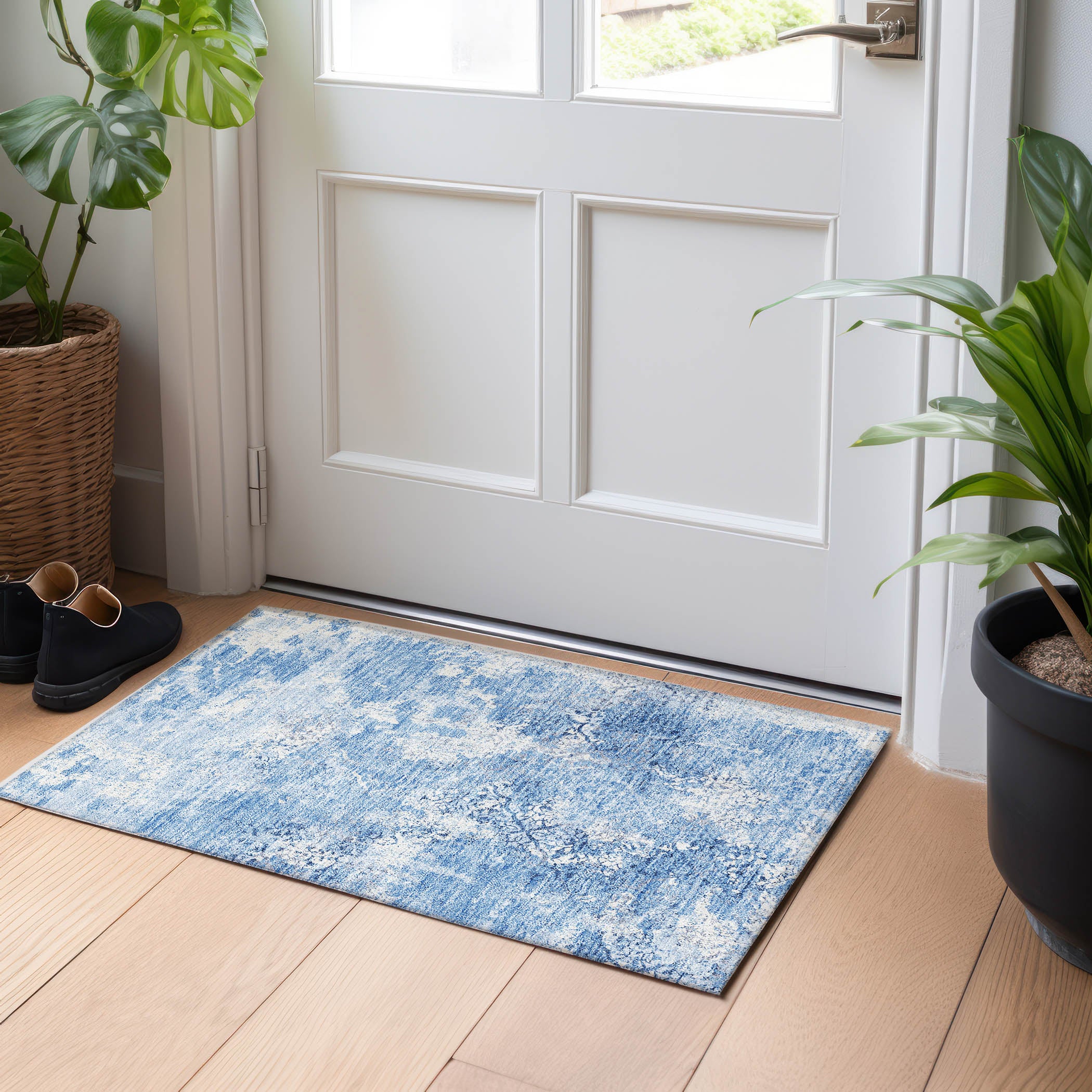 Bangkok Machine Washable Transitional Blue Rug 1'8" x 2'6" #shape_Rectangle