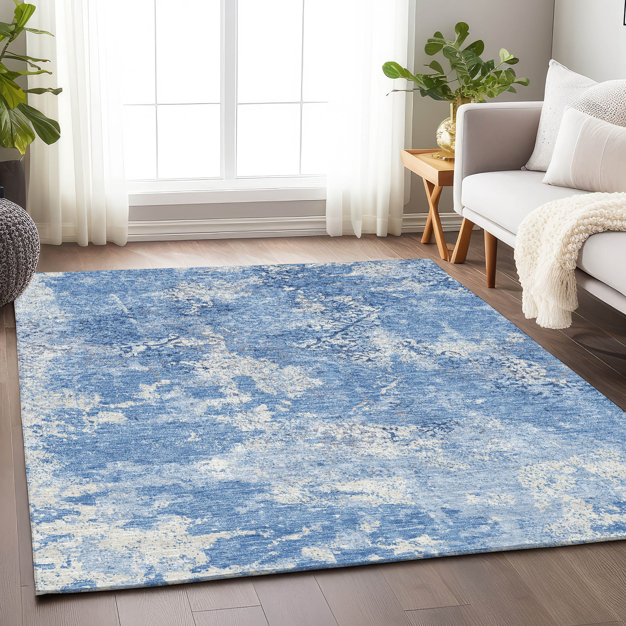 Bangkok Machine Washable Transitional Blue Rug 2'6" x 3'10" #shape_Rectangle