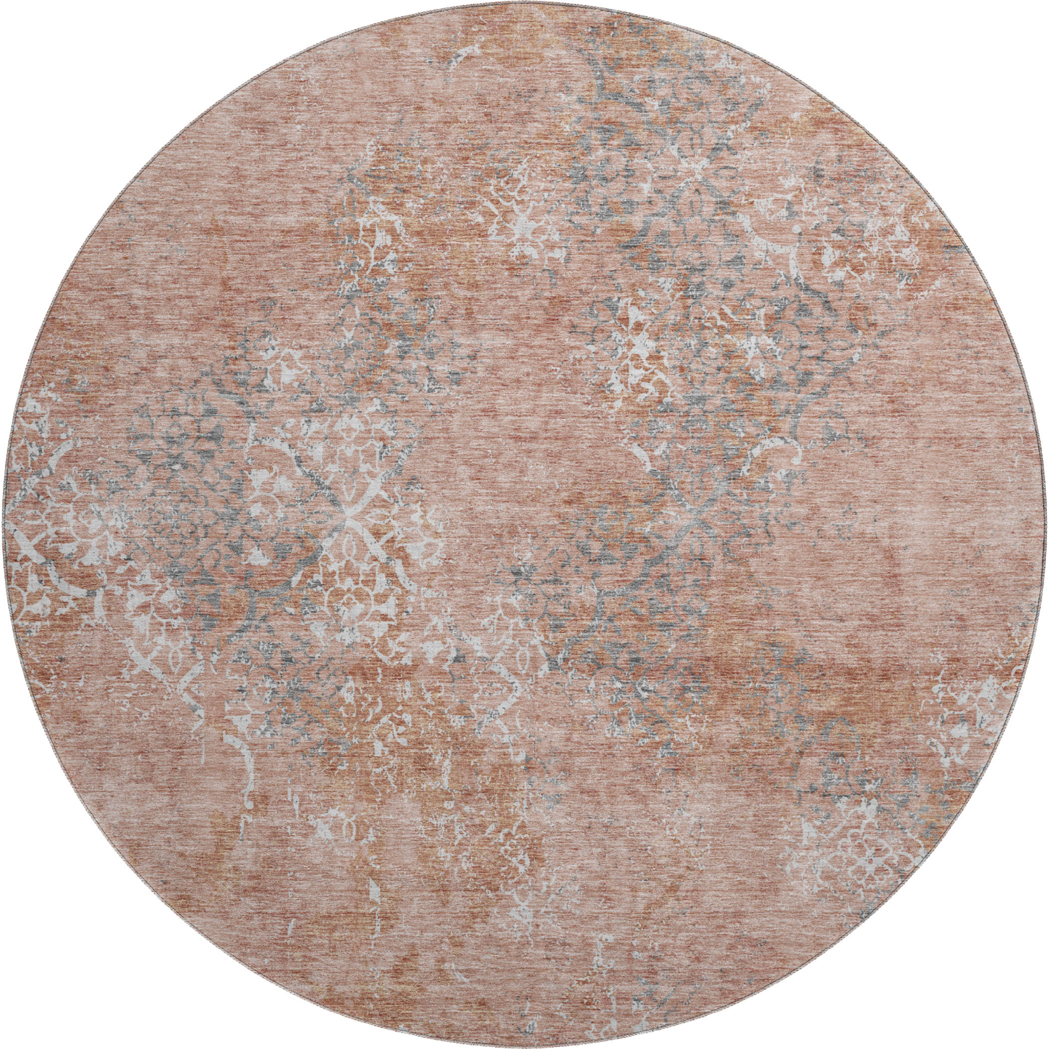 Bangkok Machine Washable Transitional Salmon Orange Rug 8' x 8' #shape_Round