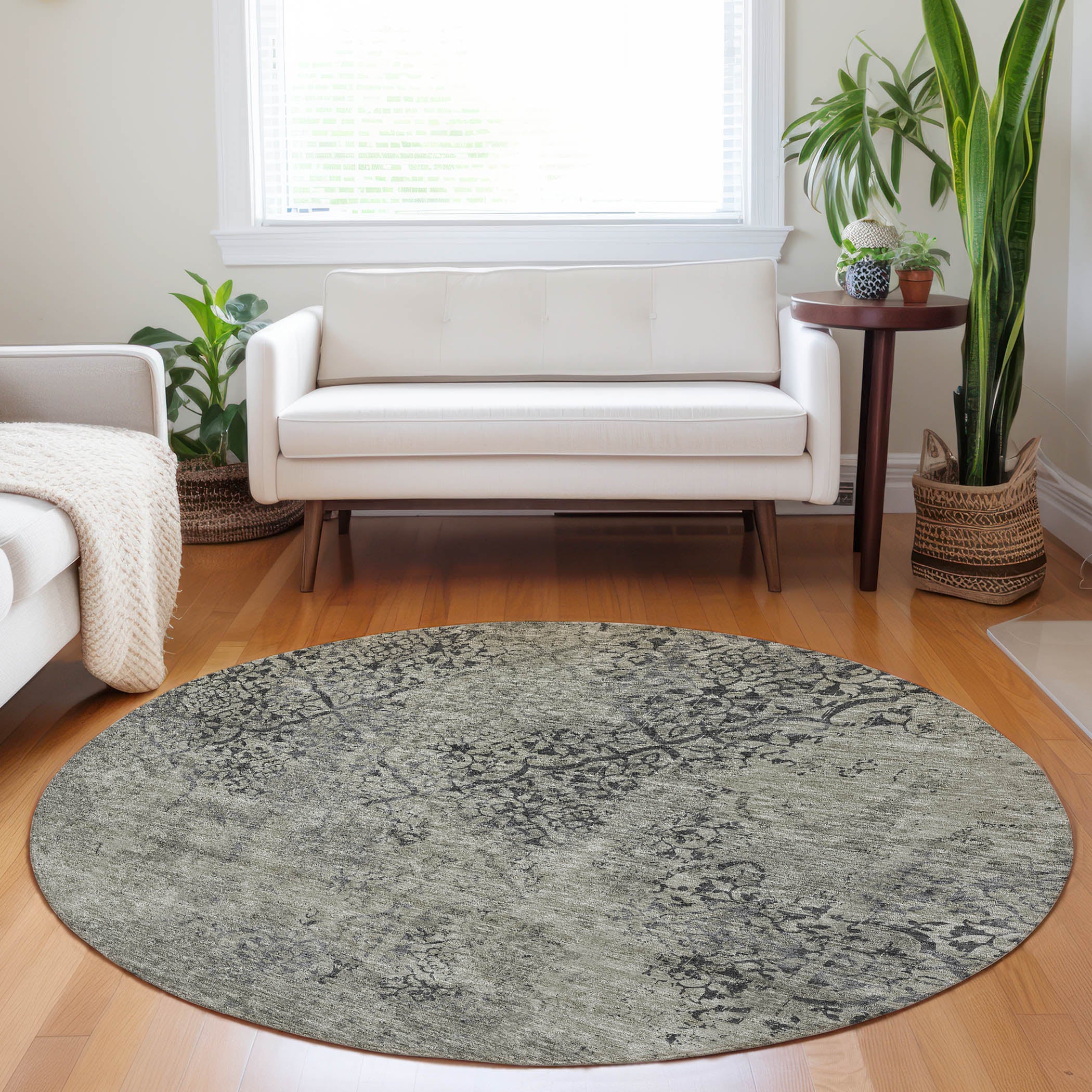 Bangkok Machine Washable Transitional Taupe Brown Rug 8' x 8' #shape_Round