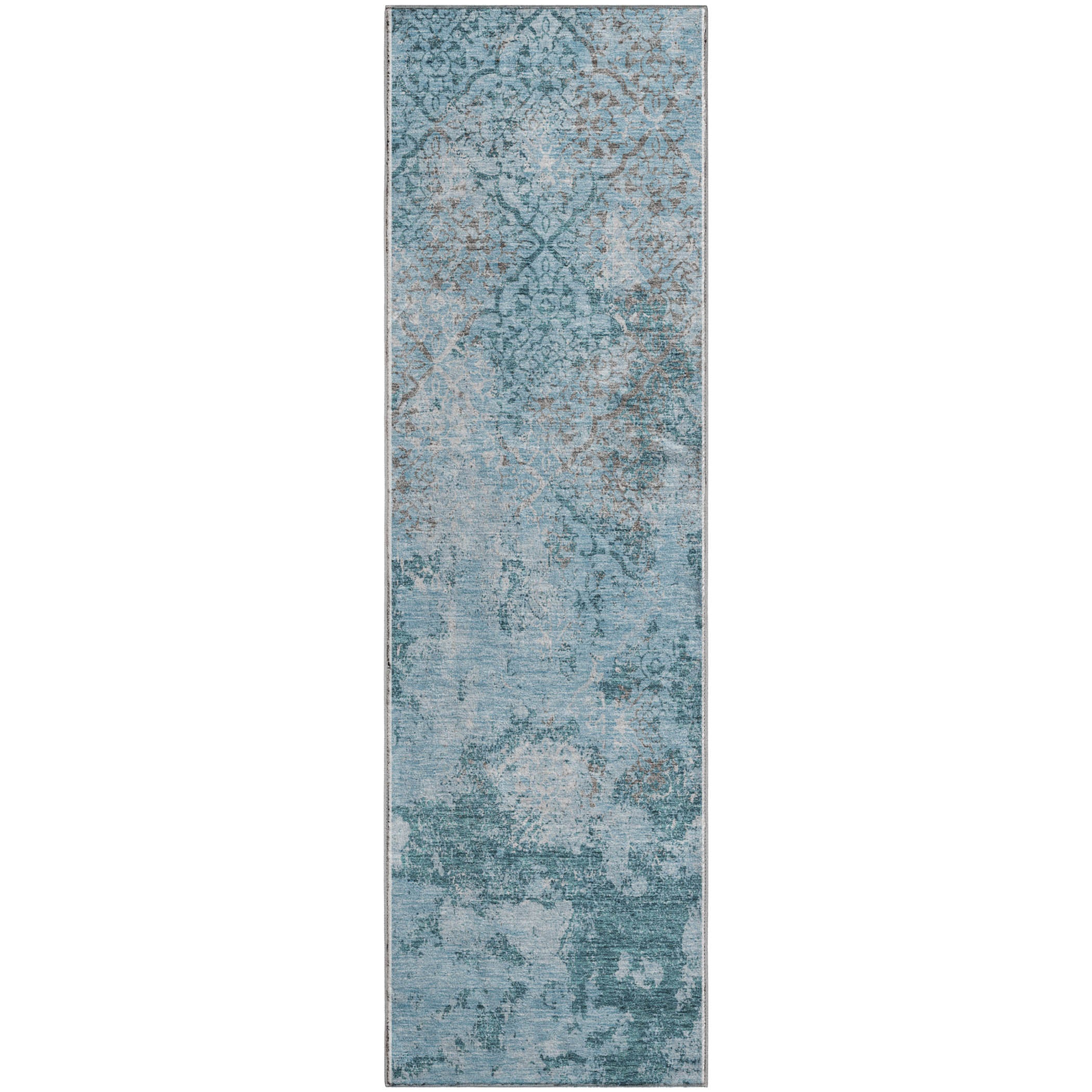Bangkok Machine Washable Transitional Teal Rug 2'3" x 7'6" #shape_Runner