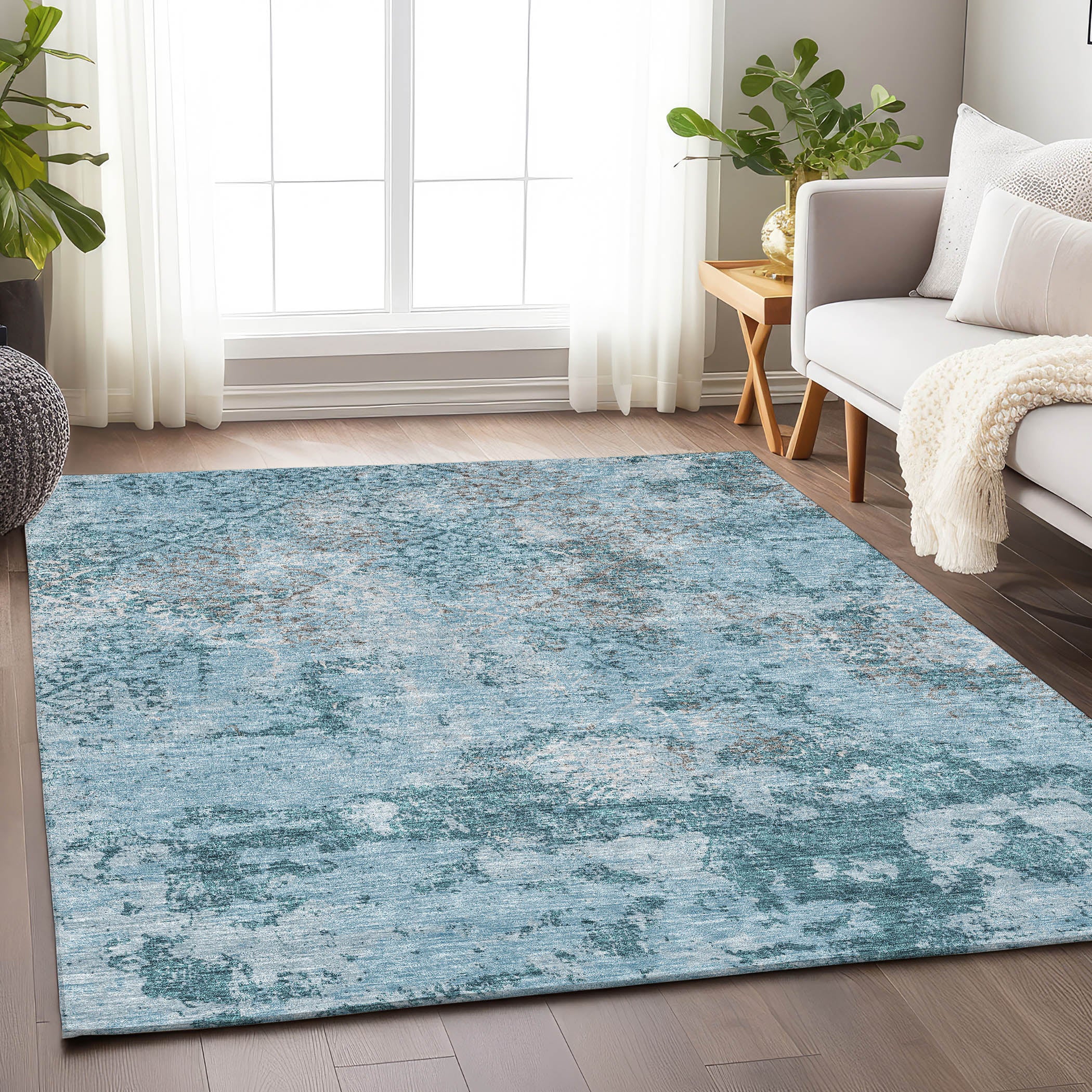 Bangkok Machine Washable Transitional Teal Rug 2'6" x 3'10" #shape_Rectangle