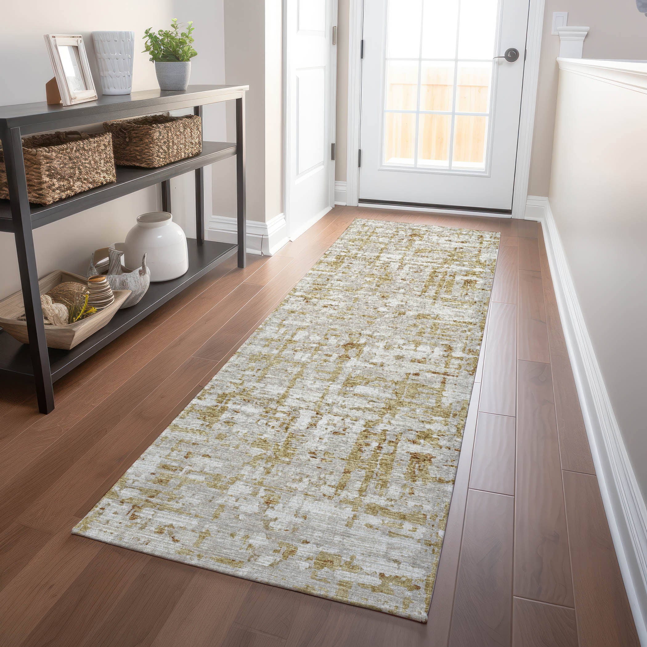 Lima Machine Washable Transitional Caramel Neutral Rug 2'3" x 7'6" #shape_Runner