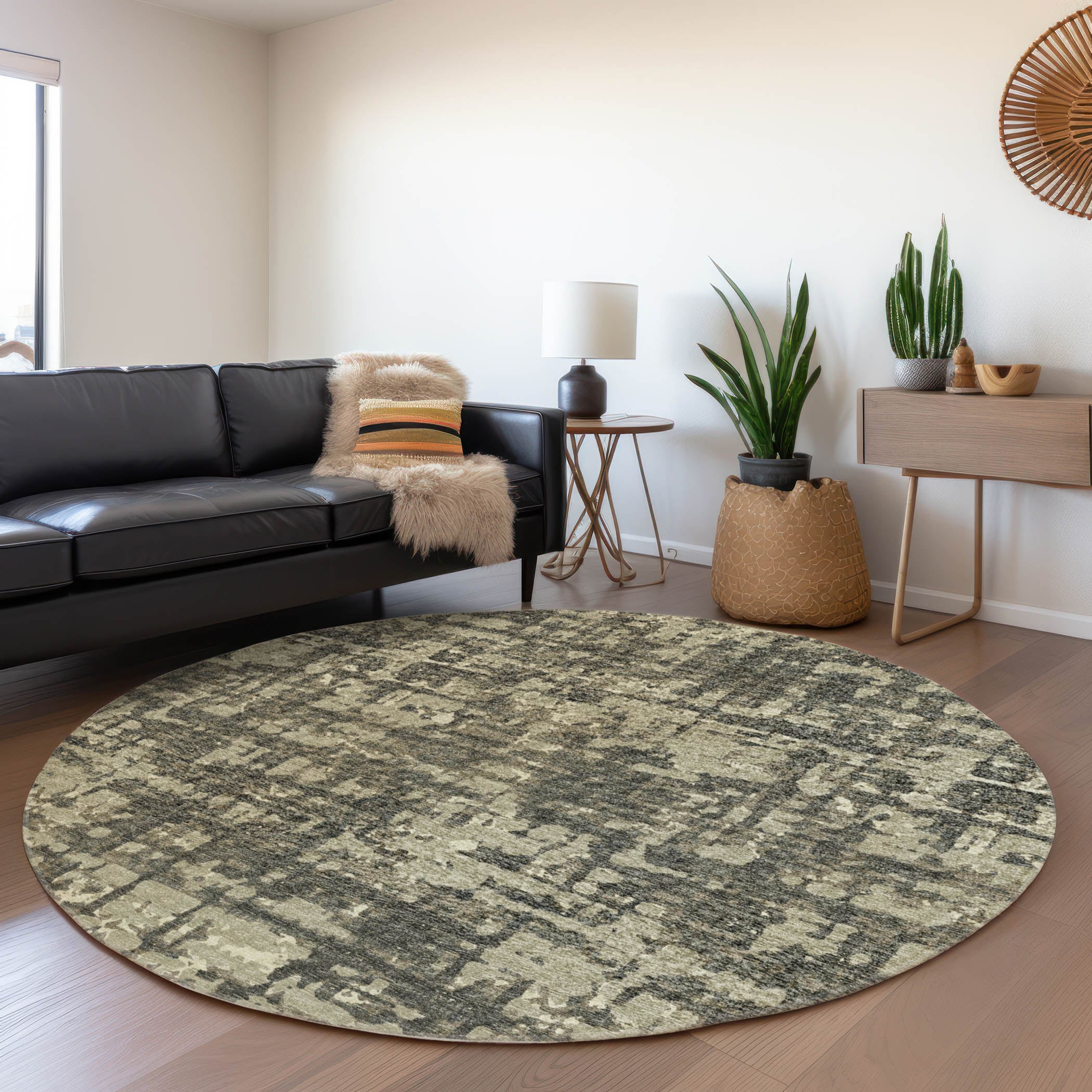 Lima Machine Washable Transitional Earth Neutral Rug 8' x 8' #shape_Round