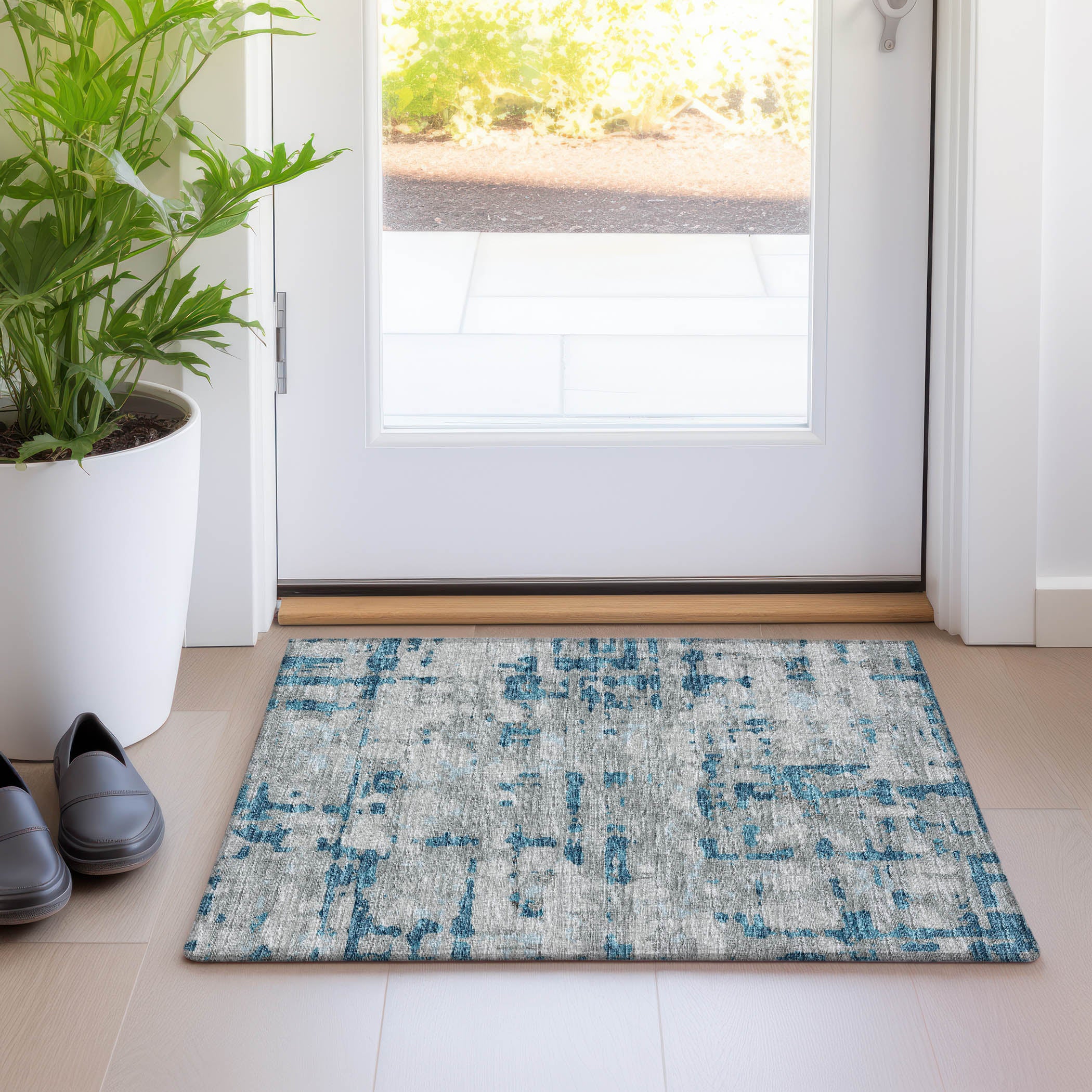Lima Machine Washable Transitional Peacock Multi Rug 1'8" x 2'6" #shape_Rectangle