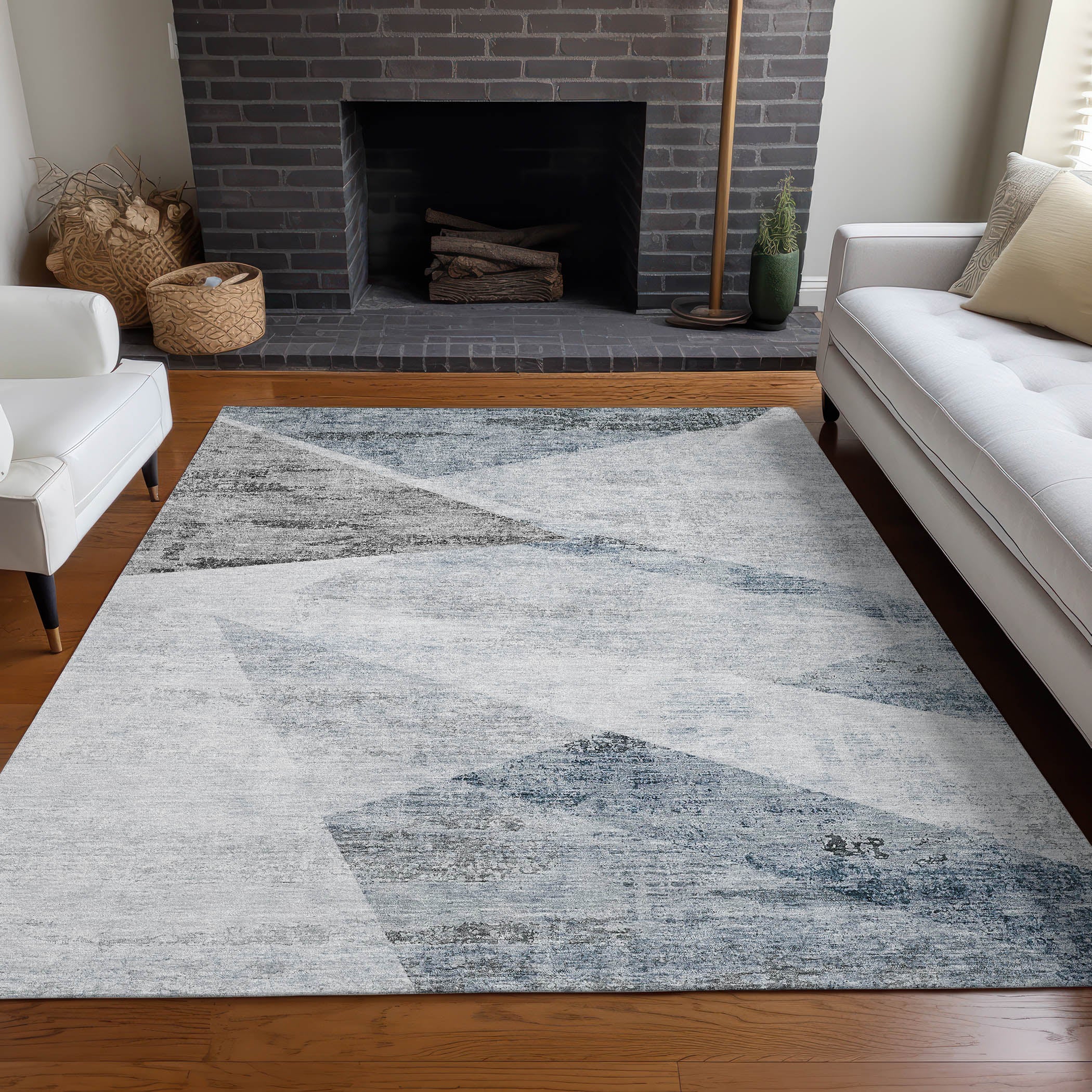Bangkok Machine Washable Transitional Sky Blue Rug 2'6" x 3'10" #shape_Rectangle