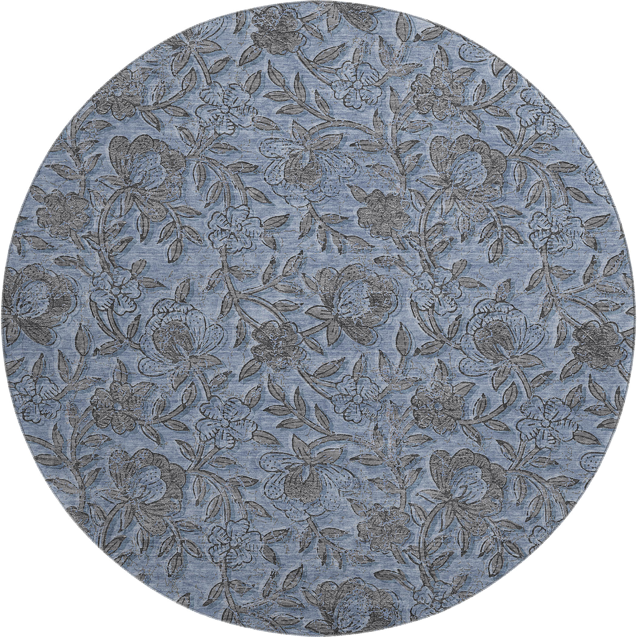 Porto Machine Washable Transitional Blue Rug 8' x 8' #shape_Round