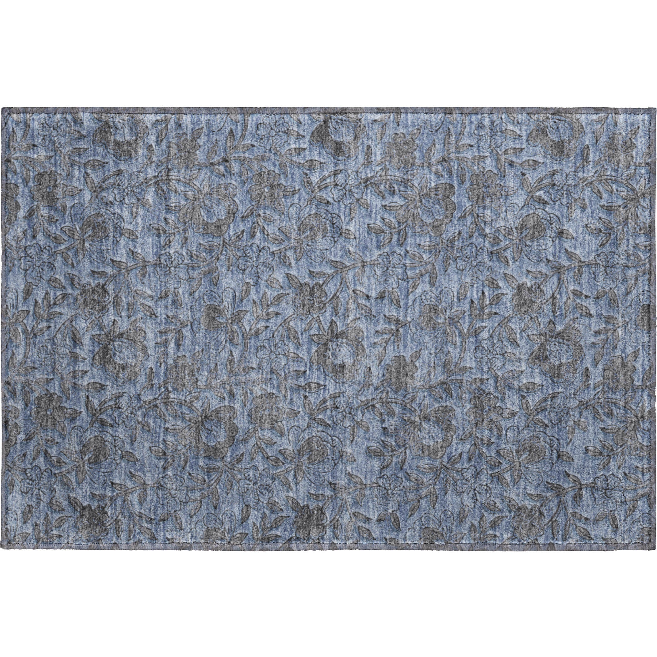Porto Machine Washable Transitional Blue Rug 1'8" x 2'6" #shape_Rectangle