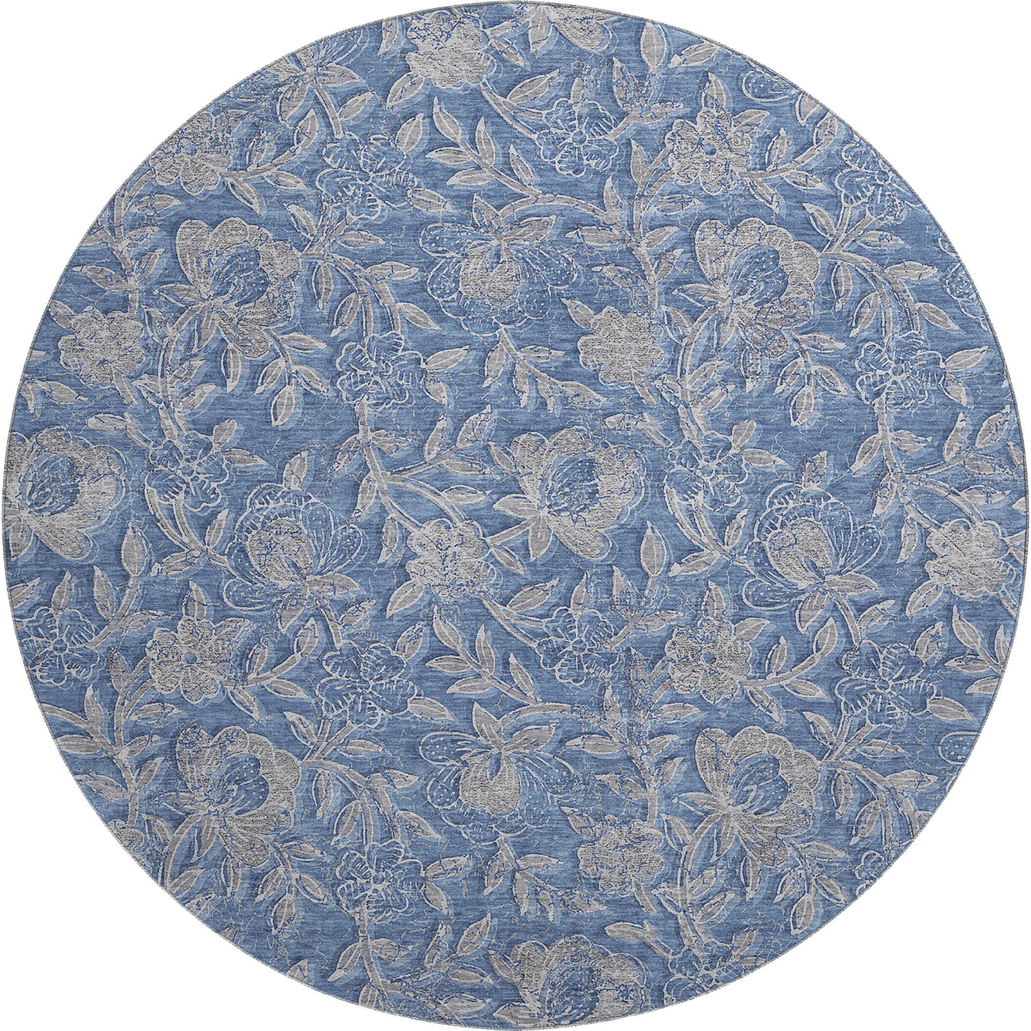 Porto Machine Washable Transitional Denim Blue Rug 8' x 8' #shape_Round