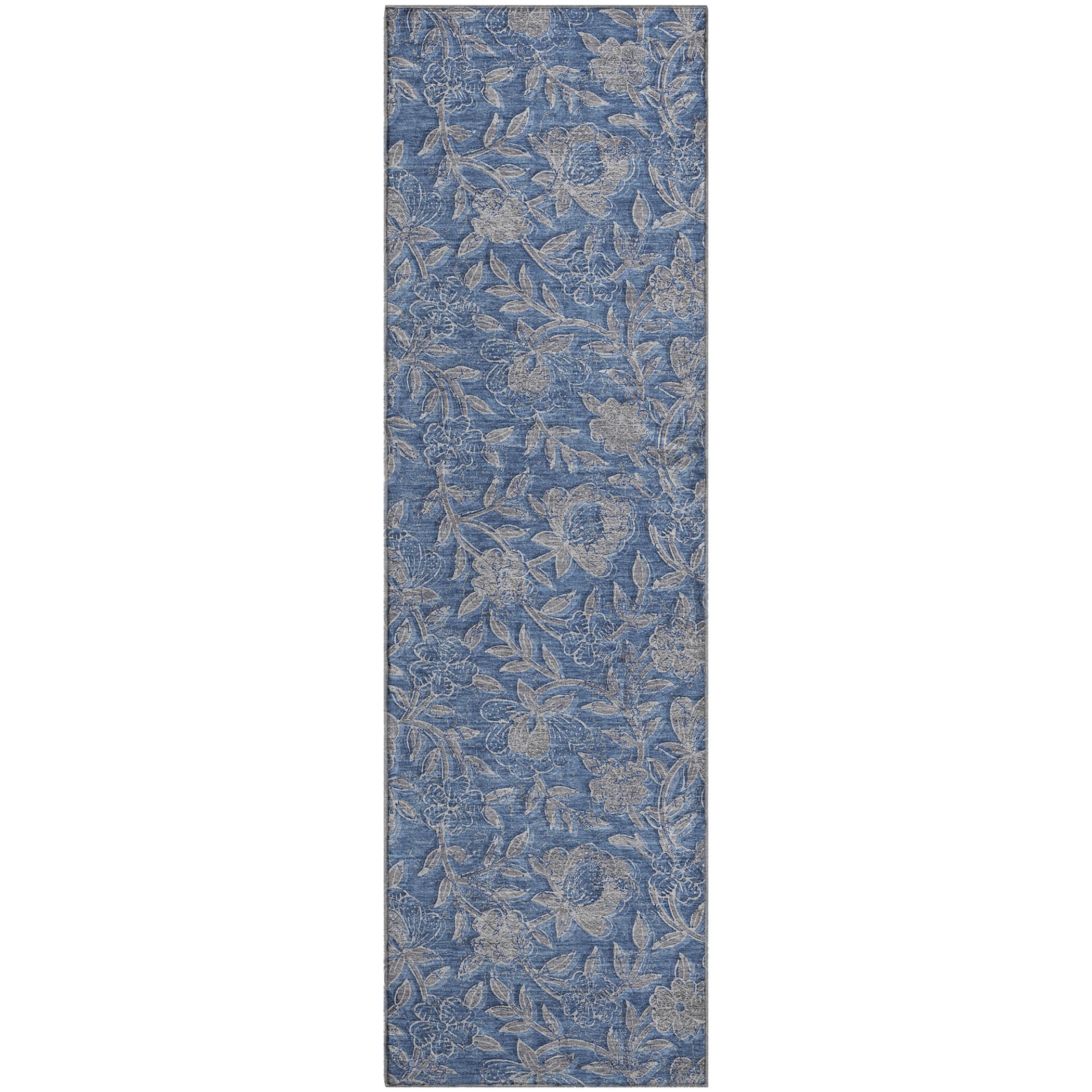 Porto Machine Washable Transitional Denim Blue Rug 2'3" x 7'6" #shape_Runner