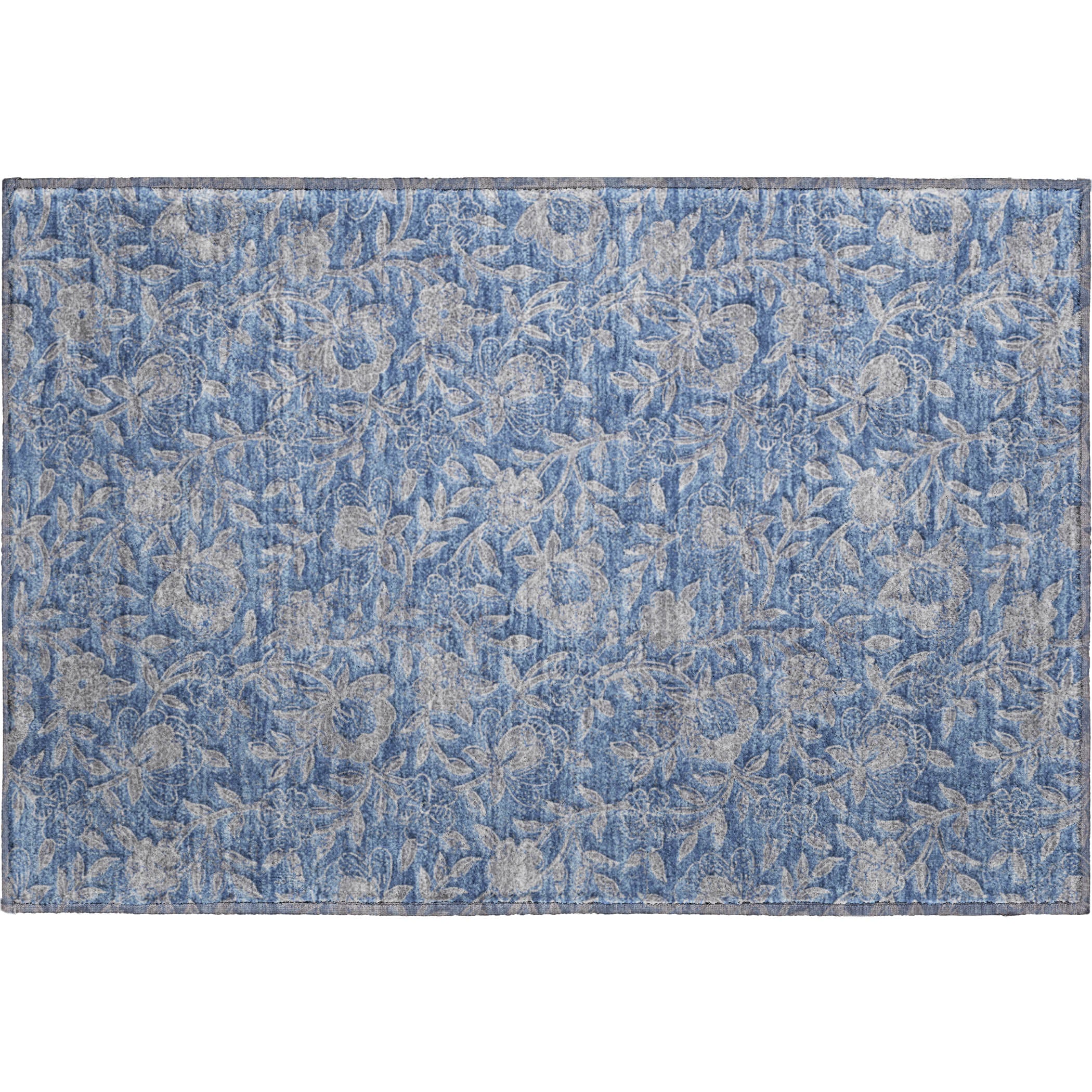 Porto Machine Washable Transitional Denim Blue Rug 1'8" x 2'6" #shape_Rectangle