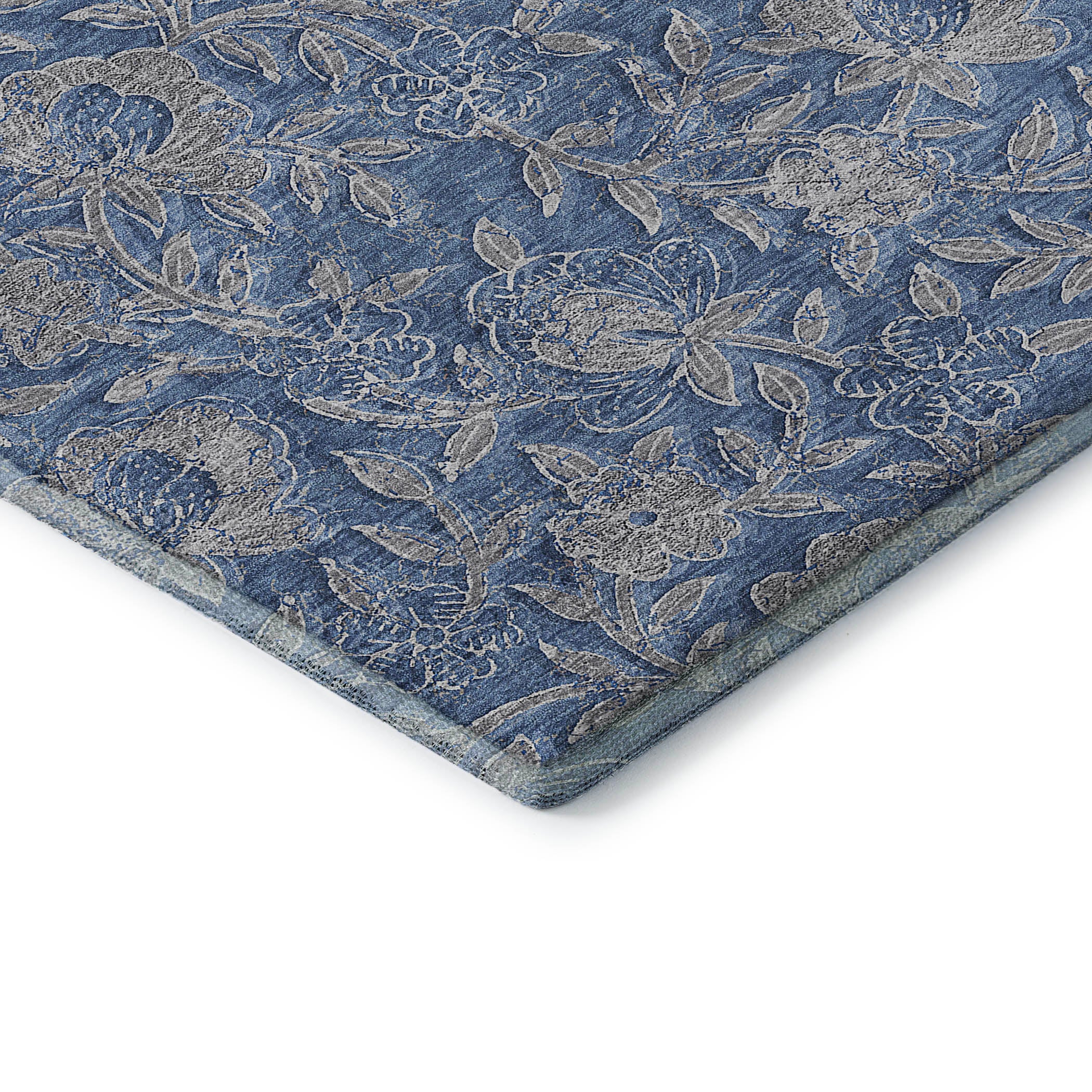 Porto Machine Washable Transitional Denim Blue Rug 1'8" x 2'6" #shape_Rectangle