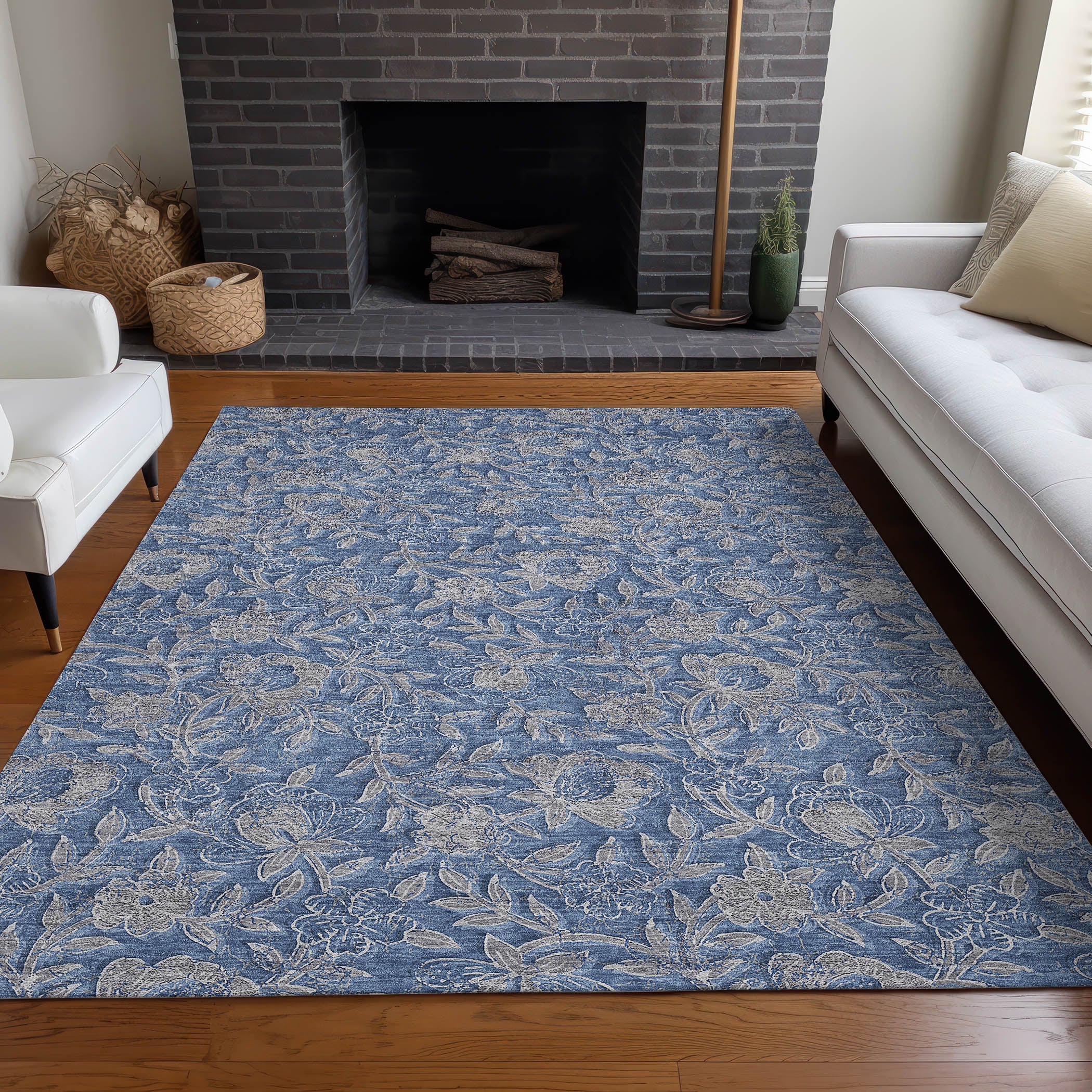 Porto Machine Washable Transitional Denim Blue Rug 2'6" x 3'10" #shape_Rectangle