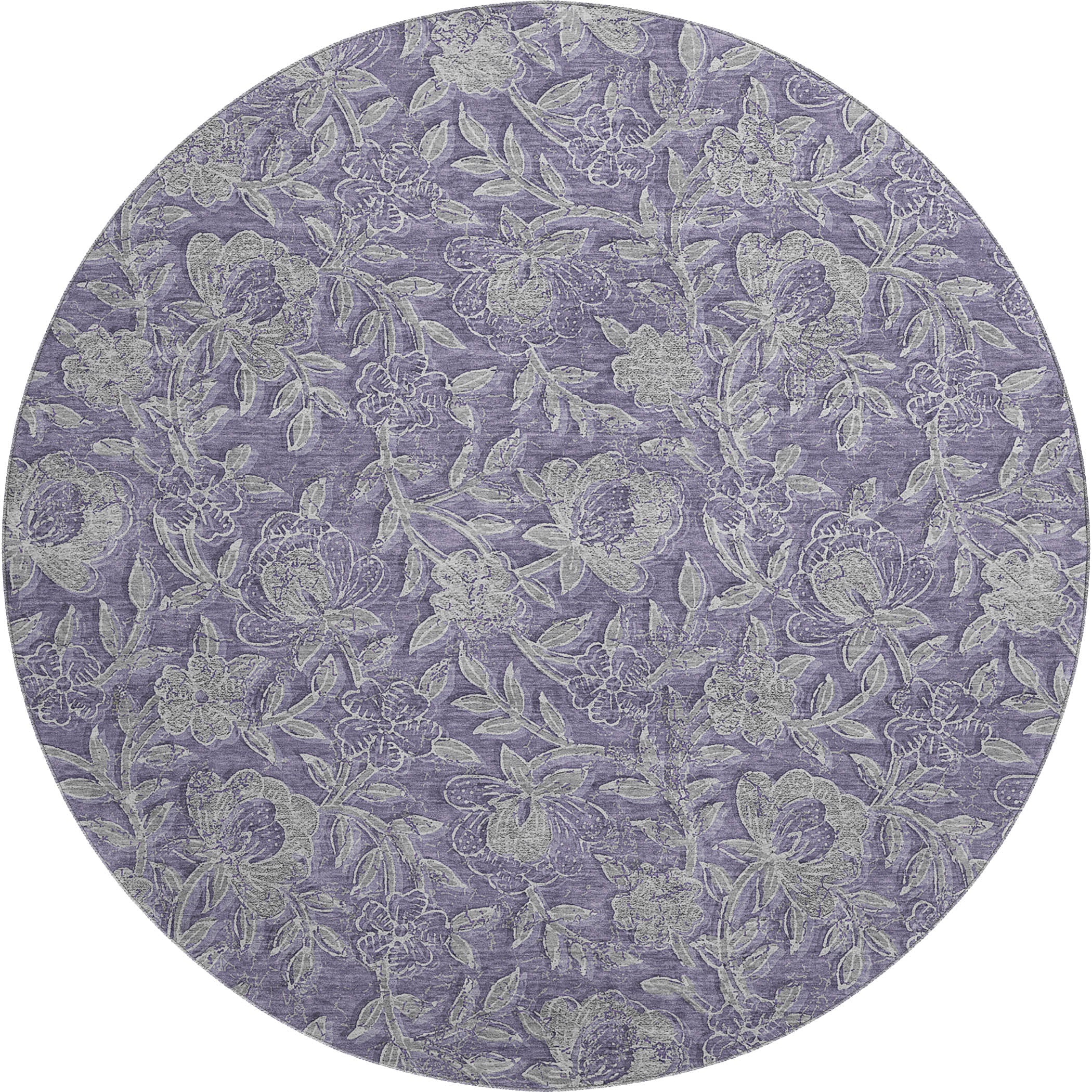 Porto Machine Washable Transitional Eggplant Purple Rug 8' x 8' #shape_Round