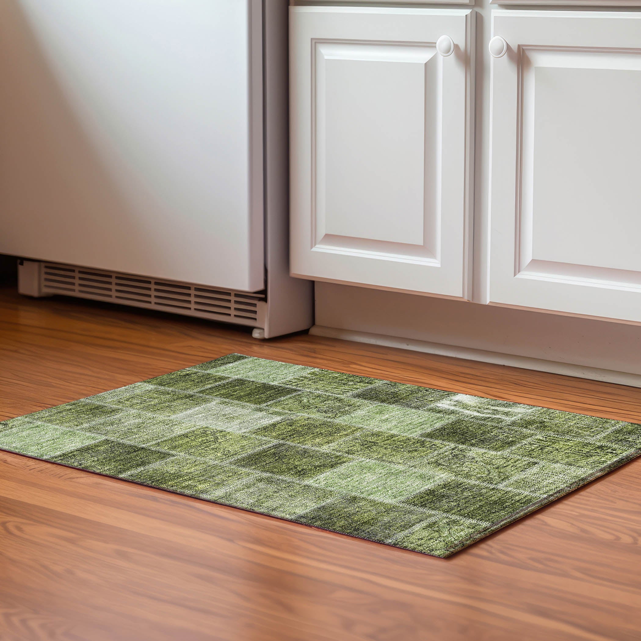 Istanbul Machine Washable Transitional Olive Green Rug 1'8" x 2'6" #shape_Rectangle