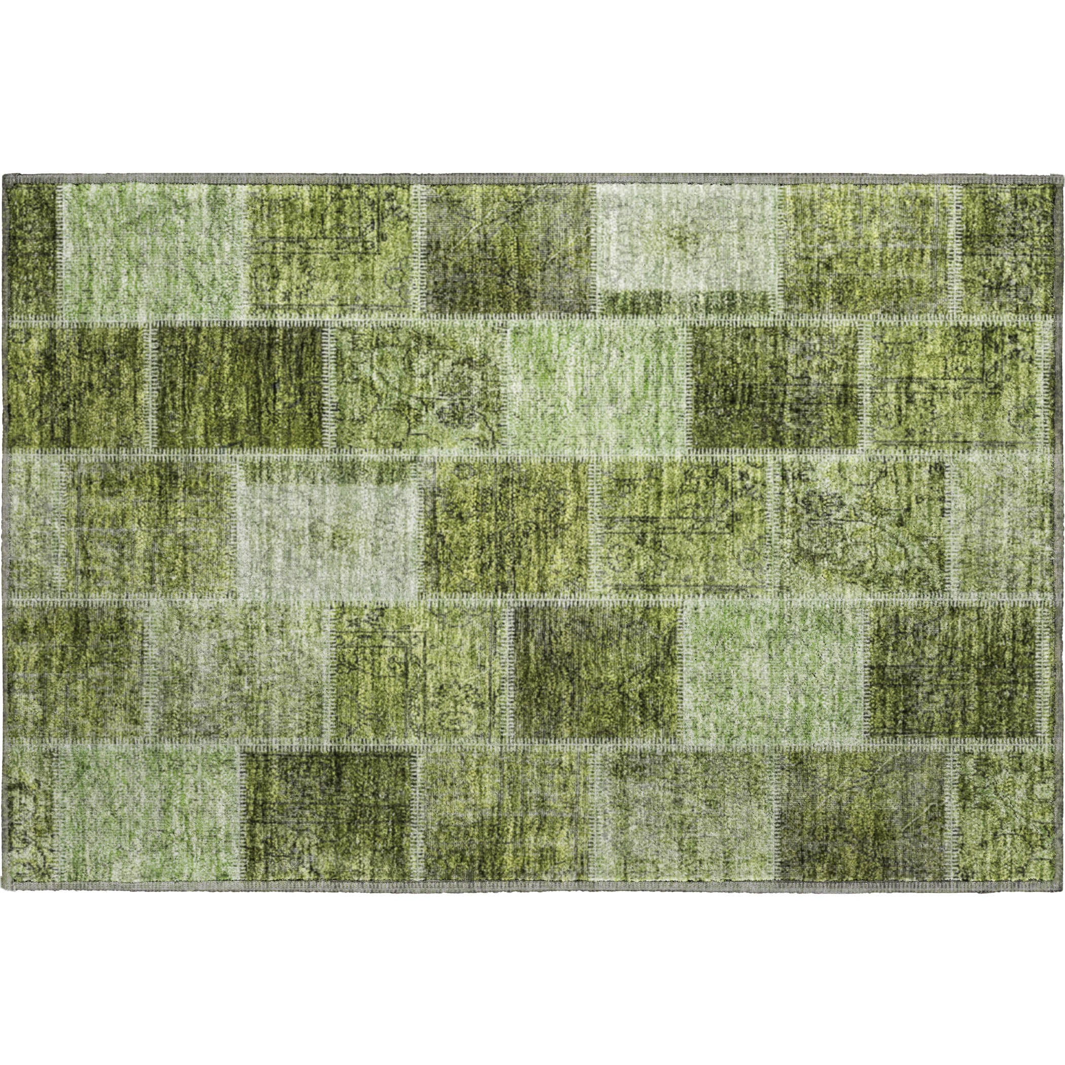 Istanbul Machine Washable Transitional Olive Green Rug 1'8" x 2'6" #shape_Rectangle