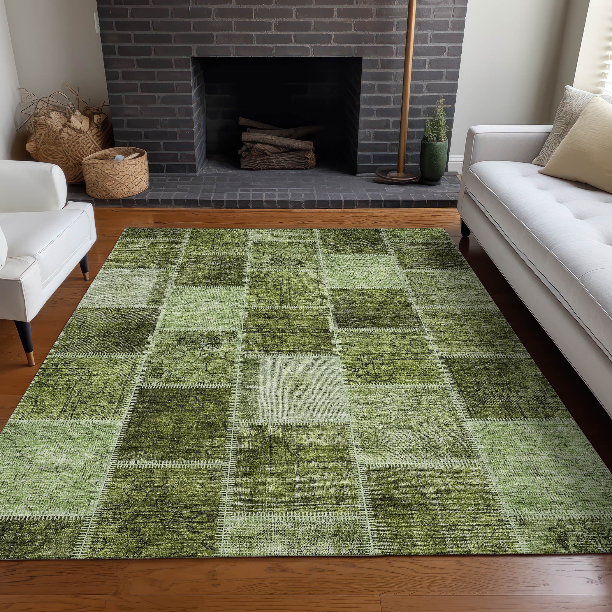 Istanbul Machine Washable Transitional Olive Green Rug 2'6" x 3'10" #shape_Rectangle