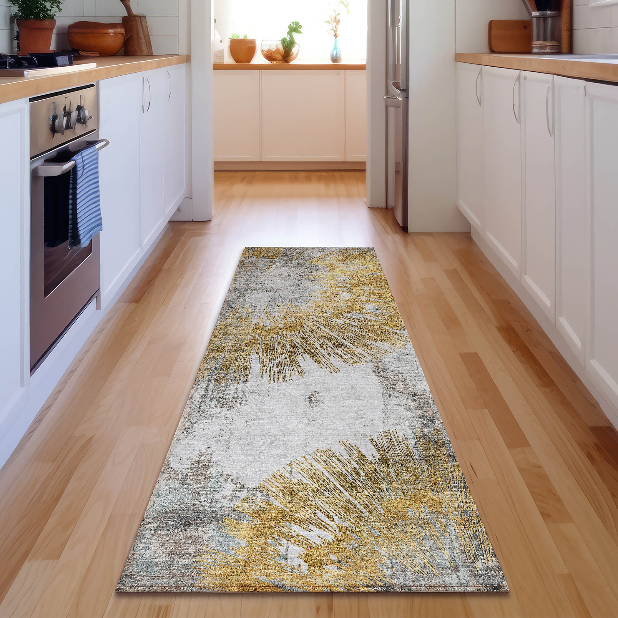Havana Machine Washable Transitional Gold Rug 2'3" x 7'6" #shape_Runner