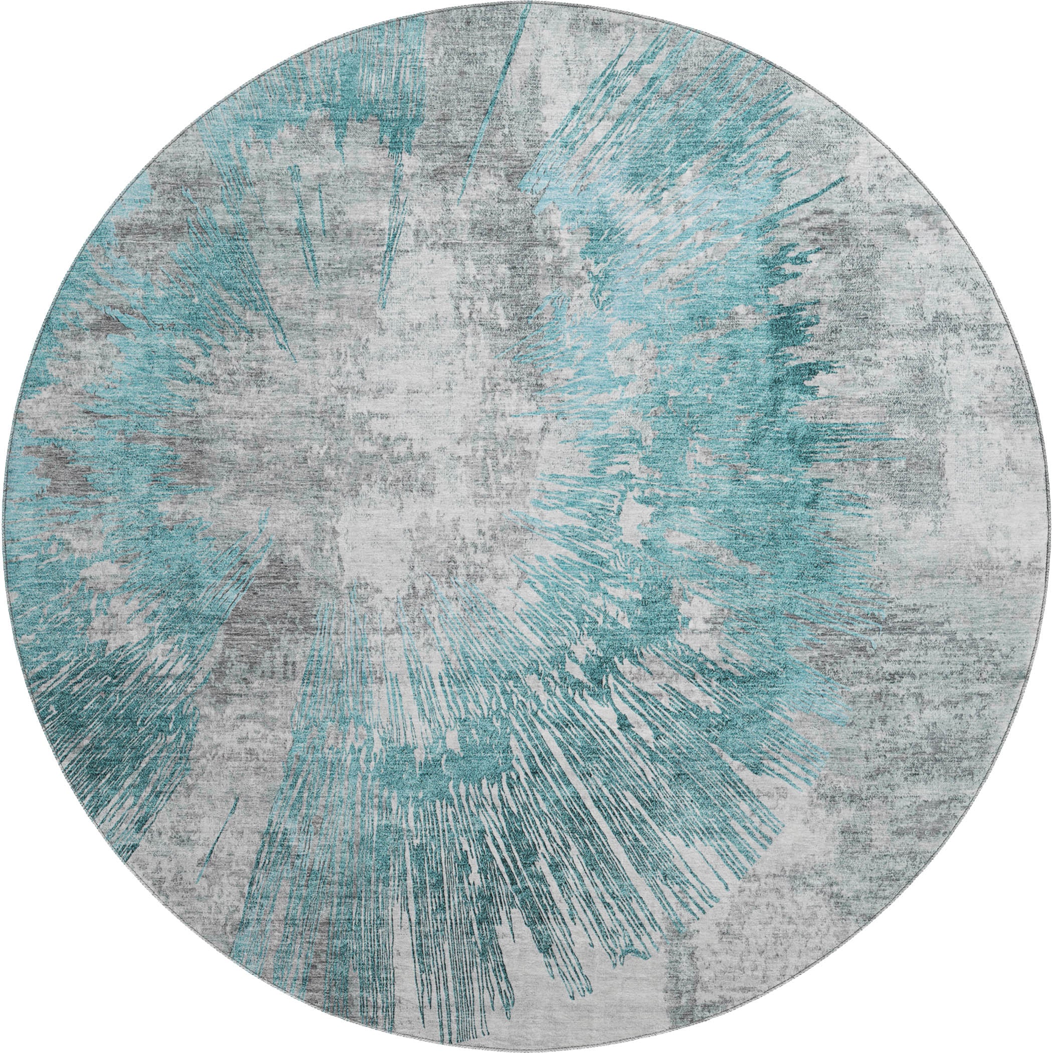 Havana Machine Washable Transitional Teal Rug 8' x 8' #shape_Round