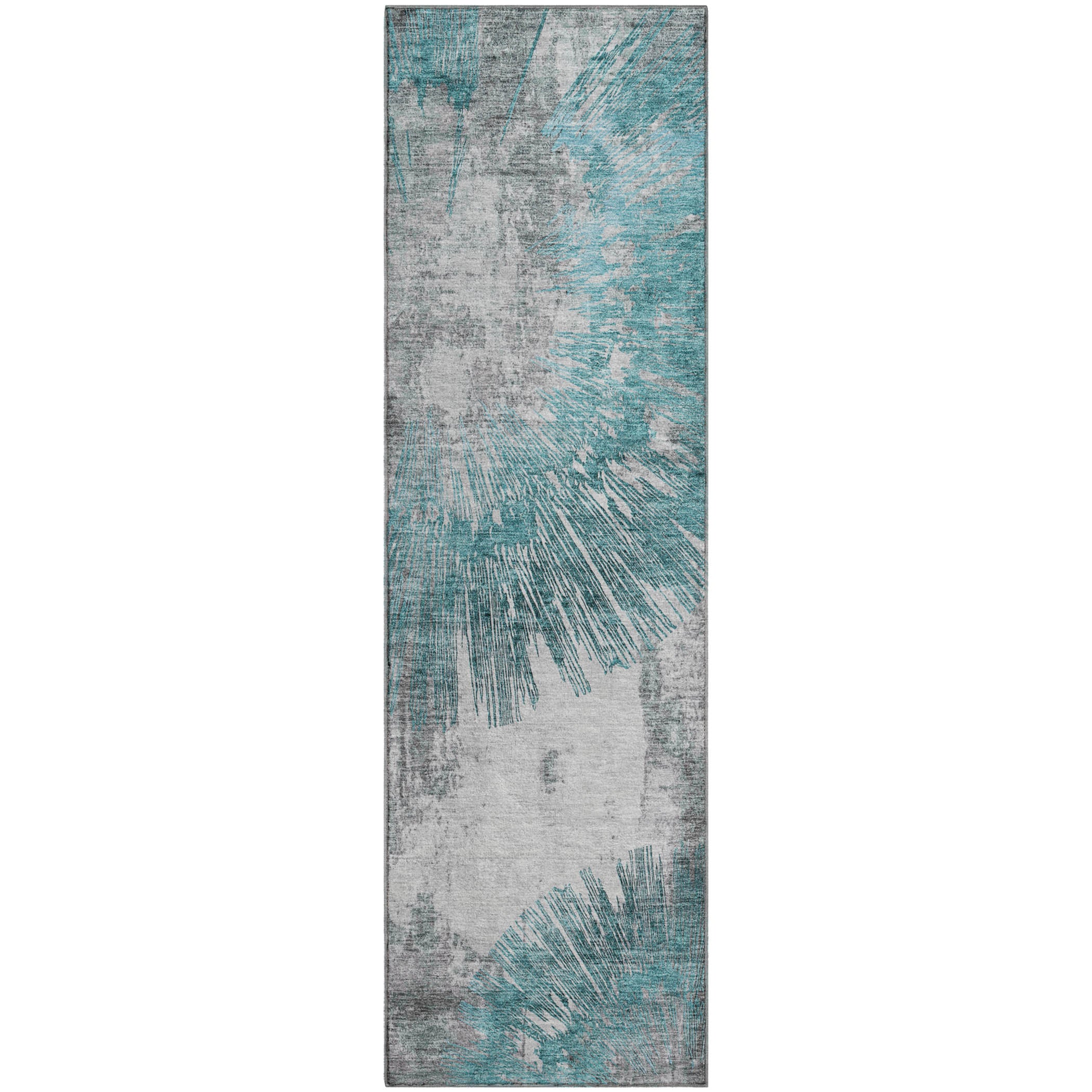 Havana Machine Washable Transitional Teal Rug 2'3" x 7'6" #shape_Runner