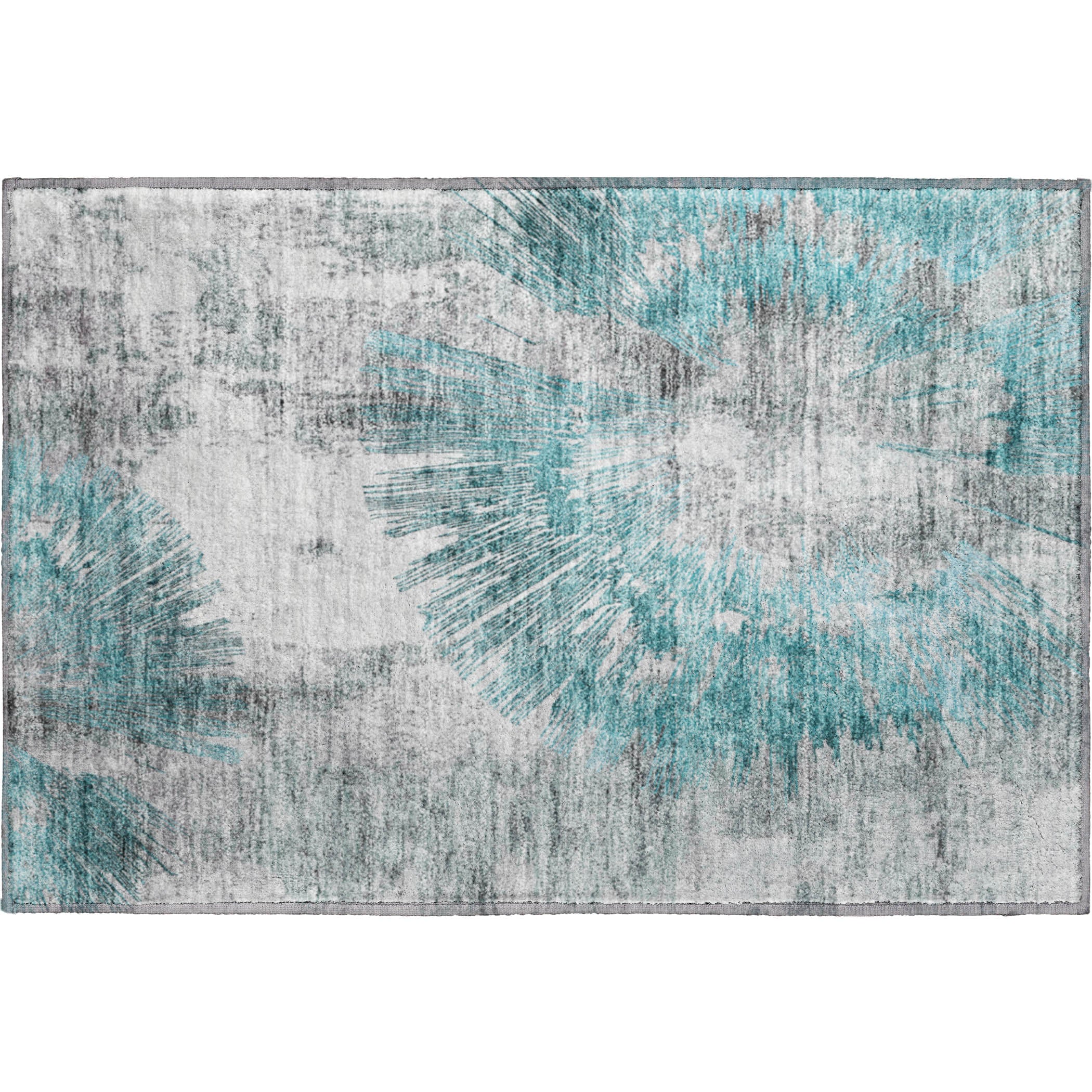 Havana Machine Washable Transitional Teal Rug 1'8" x 2'6" #shape_Rectangle