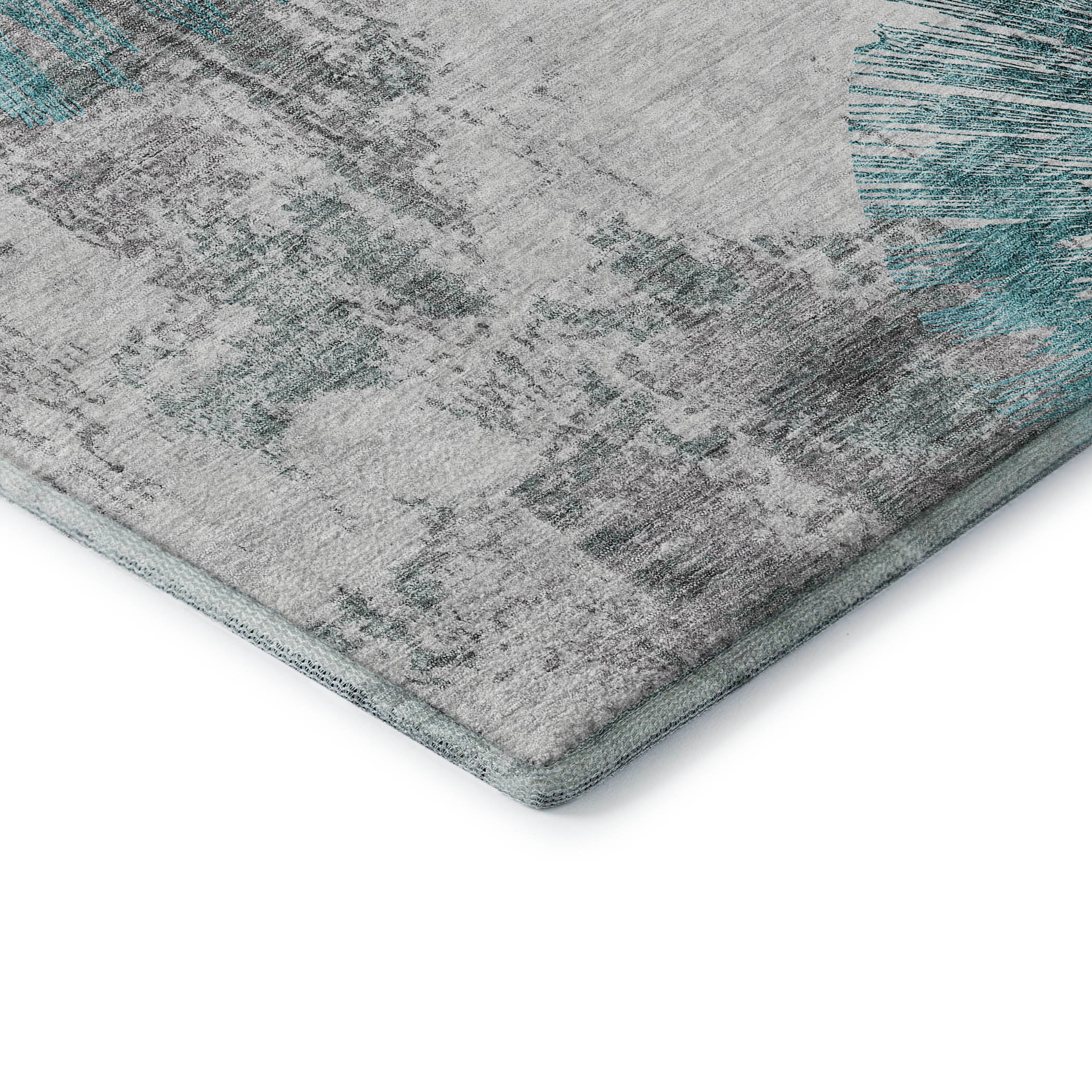 Havana Machine Washable Transitional Teal Rug 1'8" x 2'6" #shape_Rectangle
