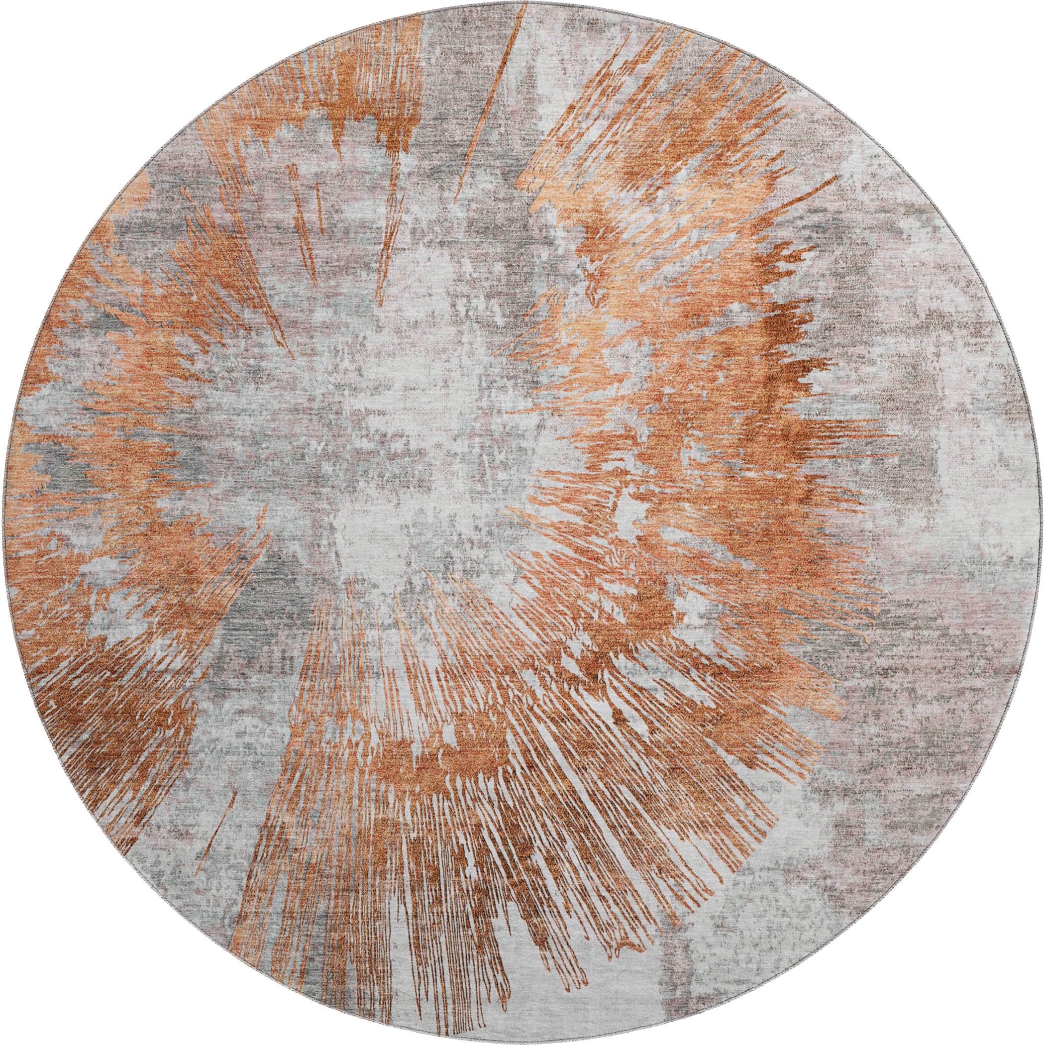 Havana Machine Washable Transitional Terracotta Orange Rug 8' x 8' #shape_Round