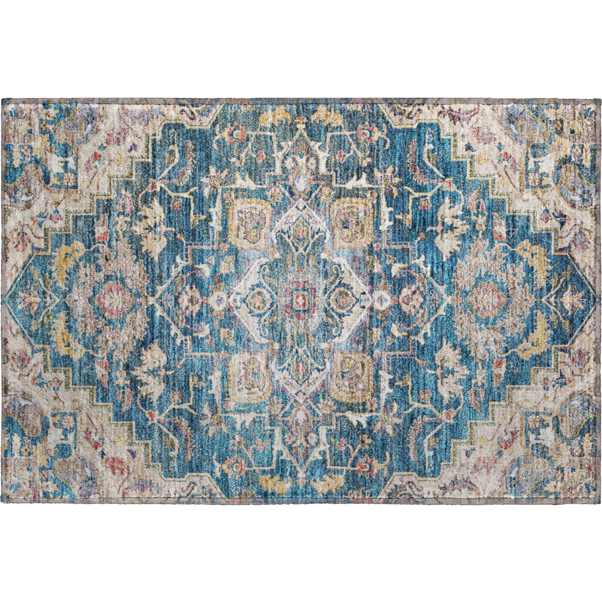 Zanzibar Machine Washable Traditional Blue Rug 1'8" x 2'6" #shape_Rectangle