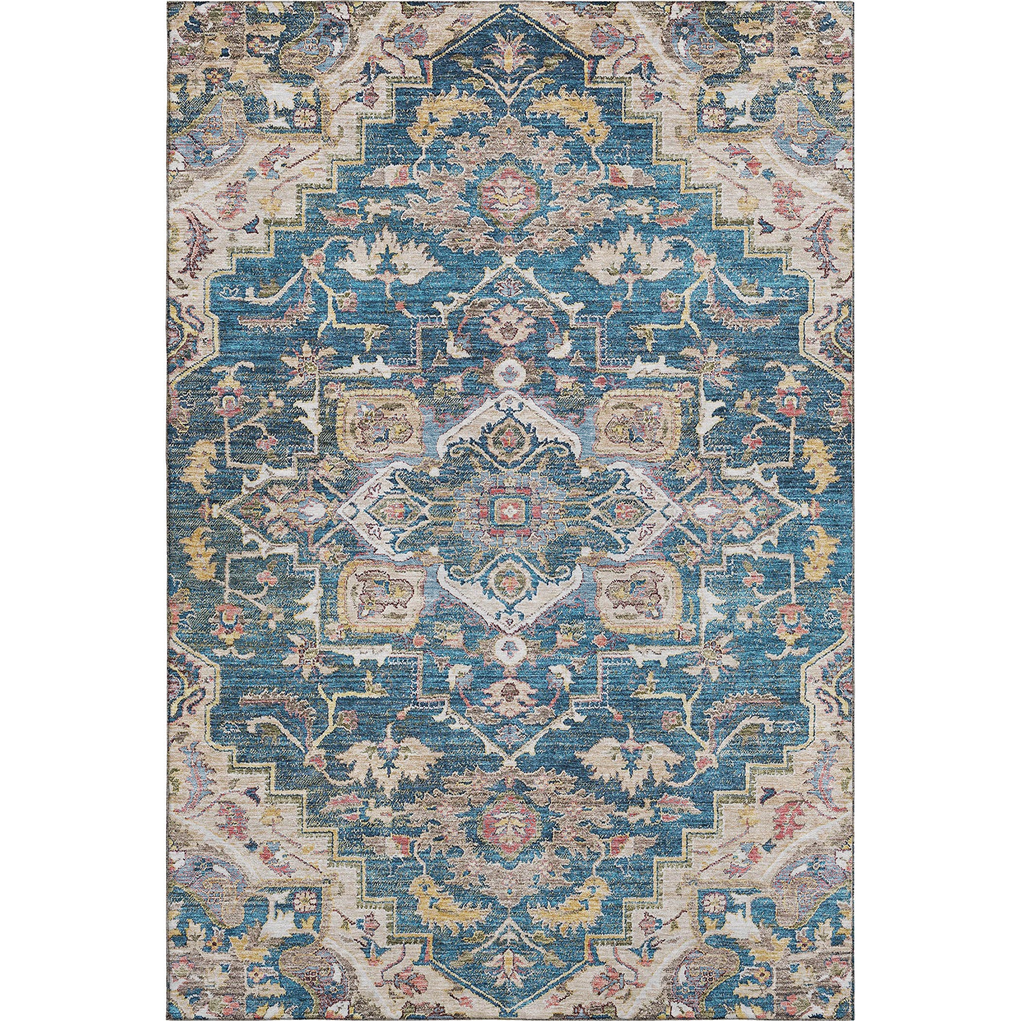 Zanzibar Machine Washable Traditional Blue Rug 2'6" x 3'10" #shape_Rectangle