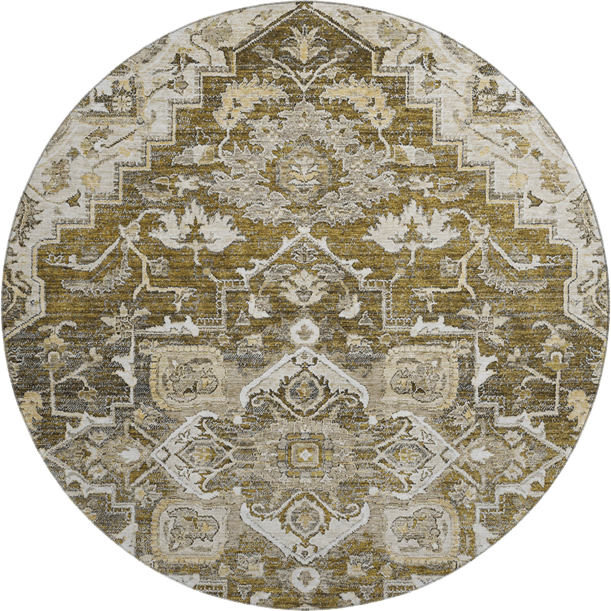 Zanzibar Machine Washable Traditional Brown Rug 8' x 8' #shape_Round