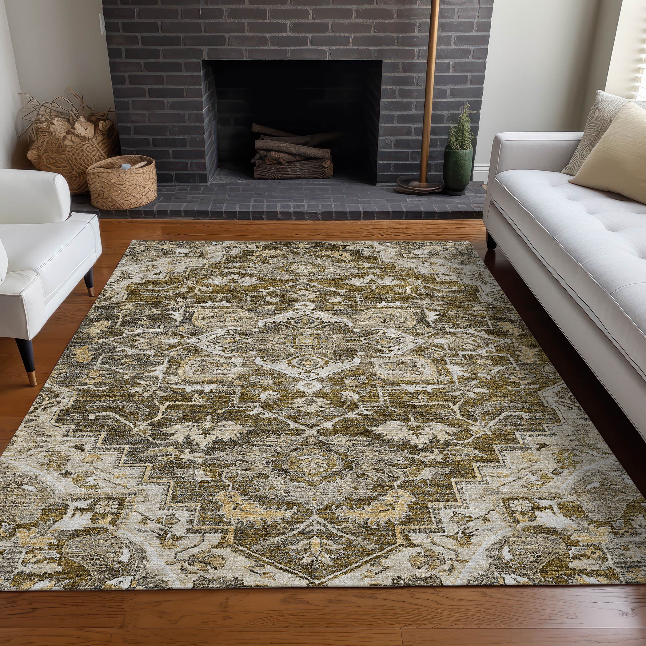 Zanzibar Machine Washable Traditional Brown Rug 2'6" x 3'10" #shape_Rectangle